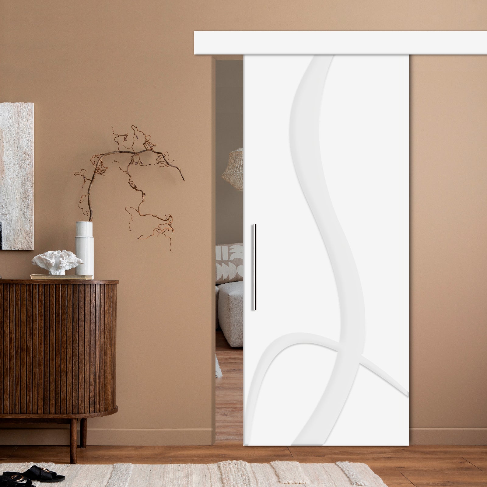 Moderna Puerta Corrediza Interior De Madera Con Diseño CNC Router MIPC-3528