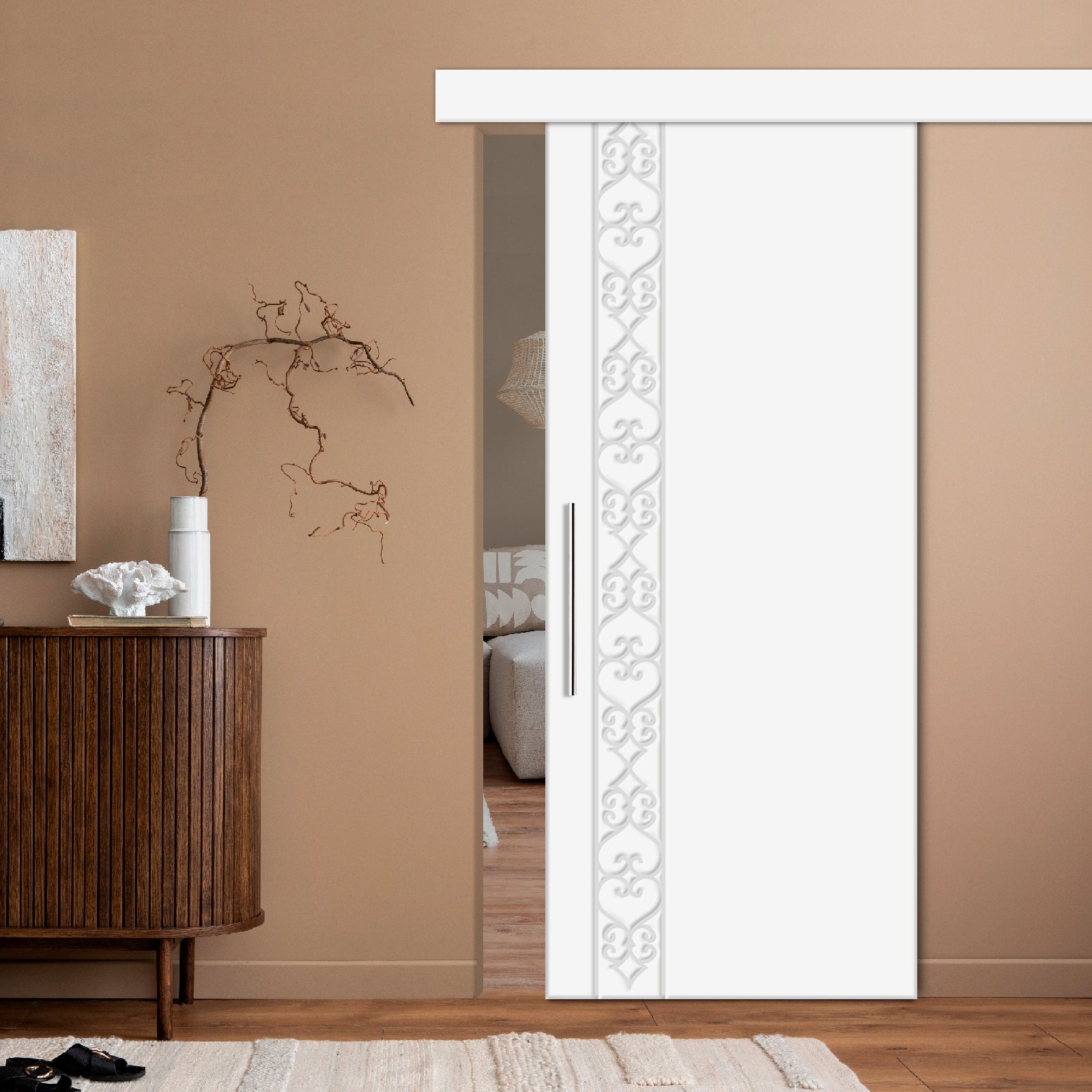 Moderna Puerta Corrediza Interior De Madera Con Diseño CNC Router MIPC-3544