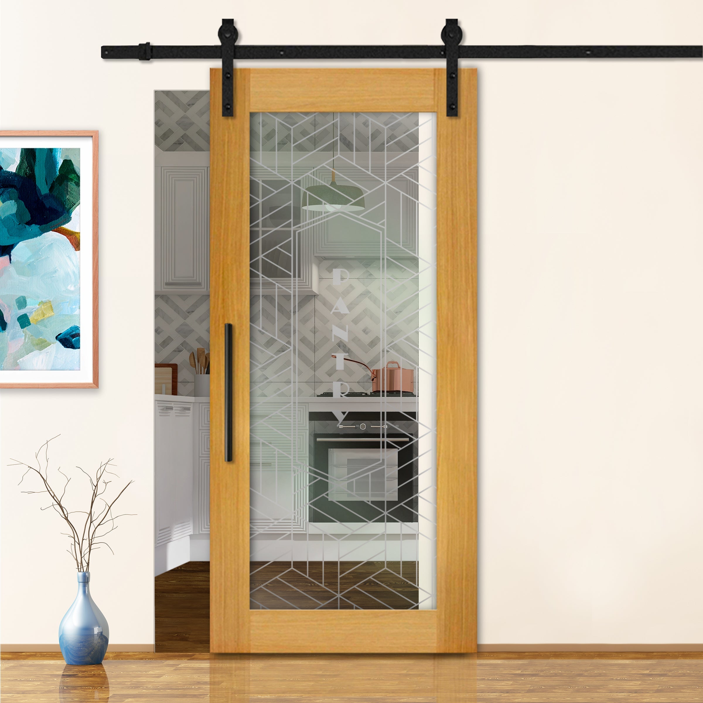 Puerta Corrediza De Madera Con Vidrio Emerilado  PCG1-1326