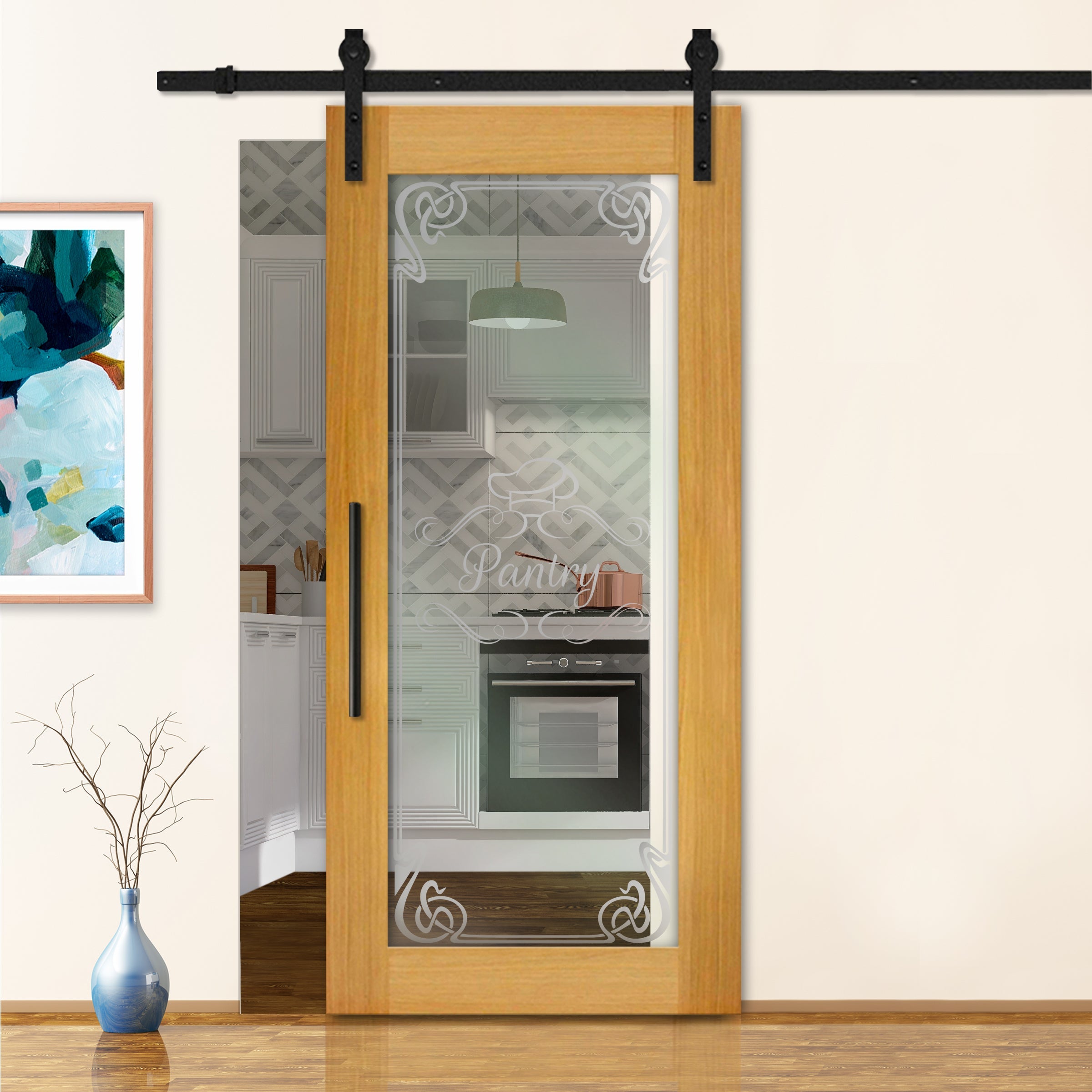 Puerta Corrediza De Madera Con Vidrio Emerilado PCG1-1328