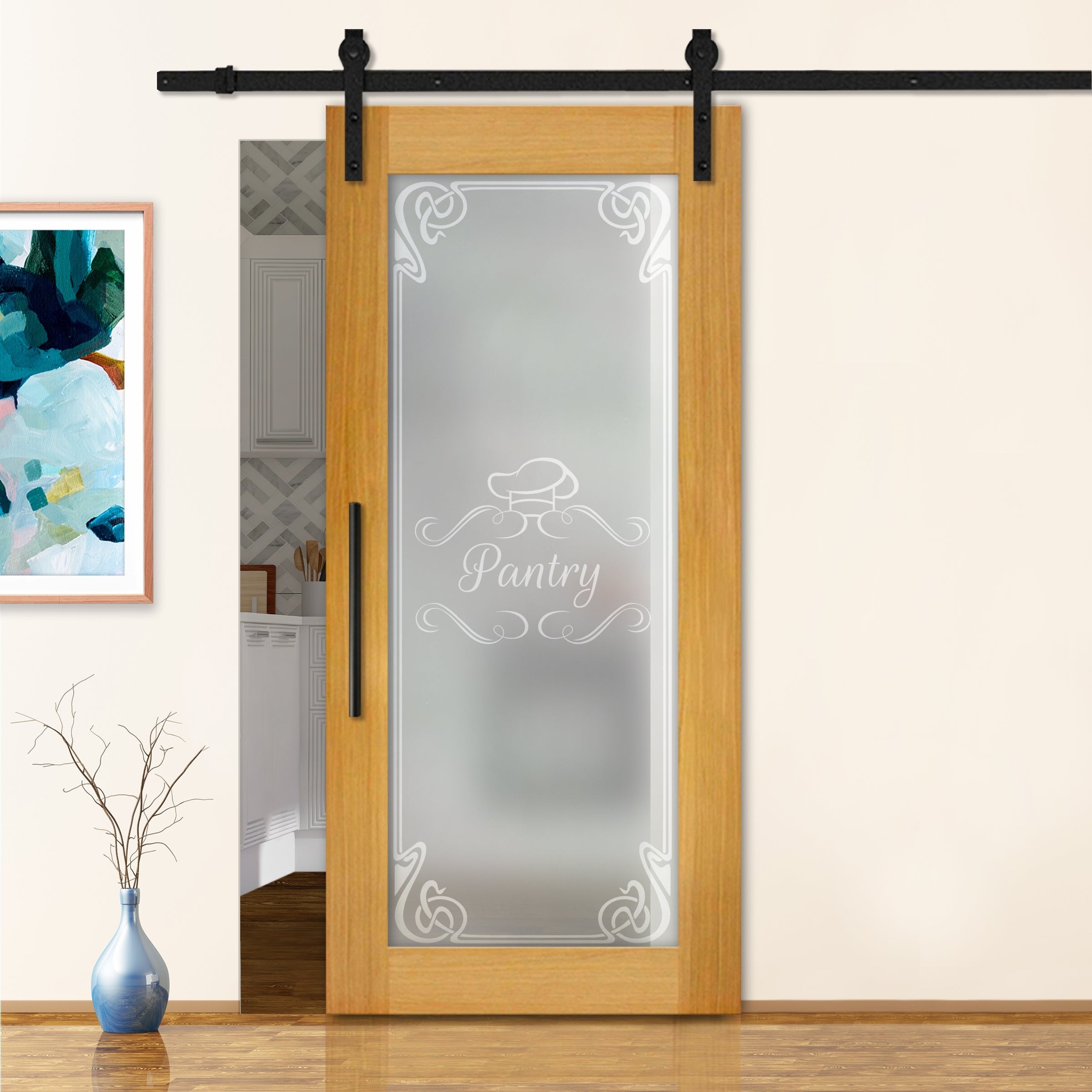 Puerta Corrediza De Madera Con Vidrio Emerilado PCG1-1328