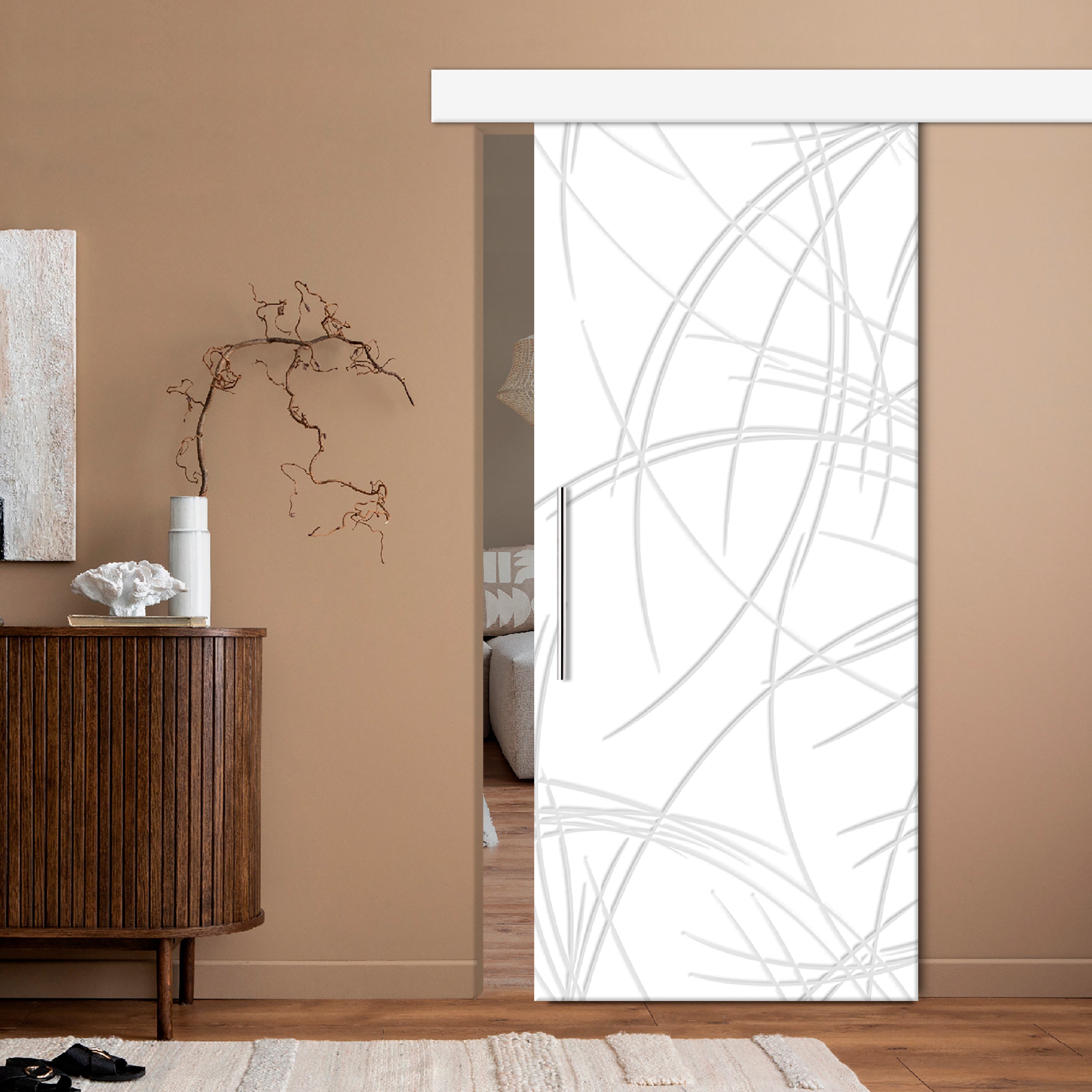 Moderna Puerta Corrediza Interior De Madera Con Diseño CNC Router  MIPC-1896