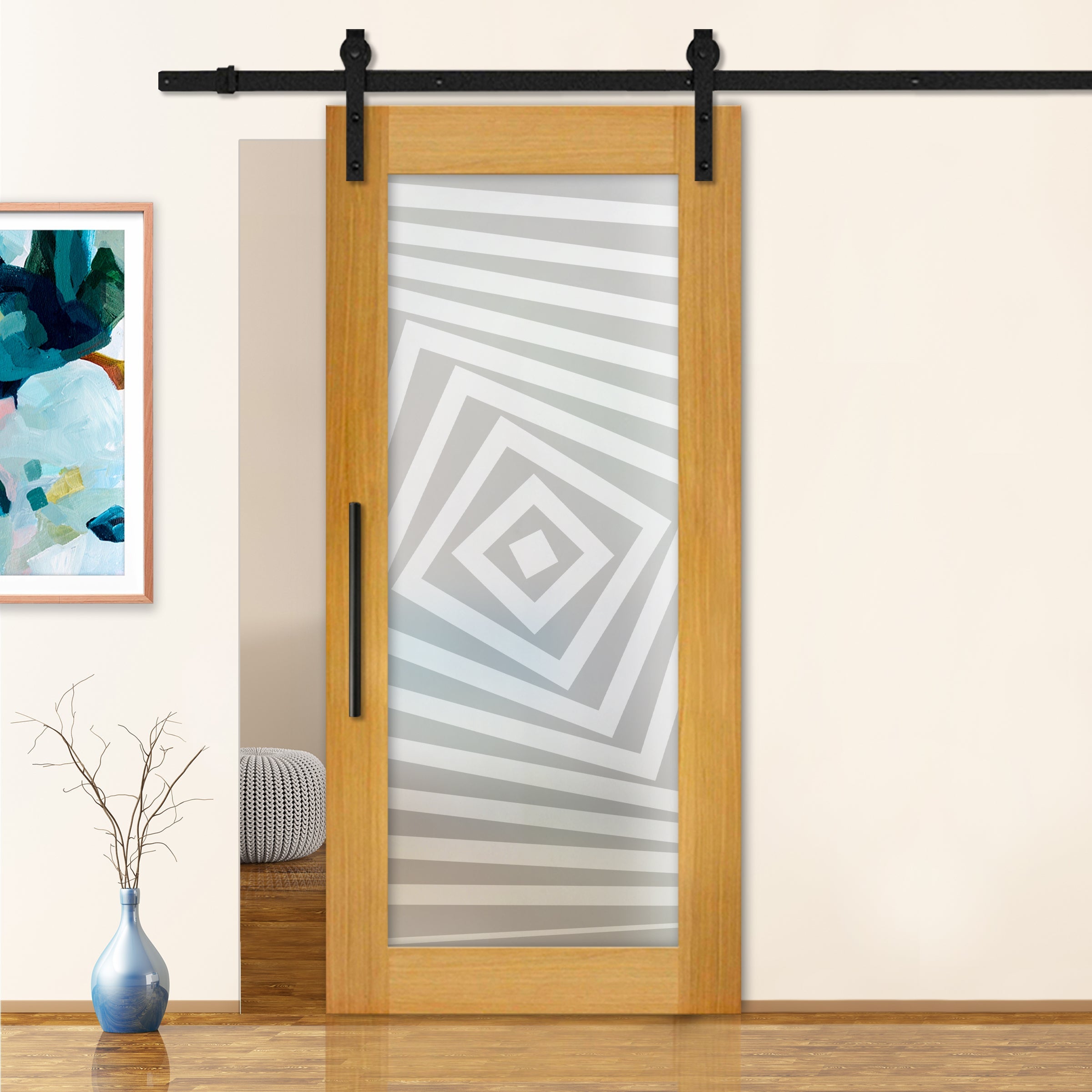 Puerta Corrediza De Madera Con Vidrio Esmerilado  PCG1-2359