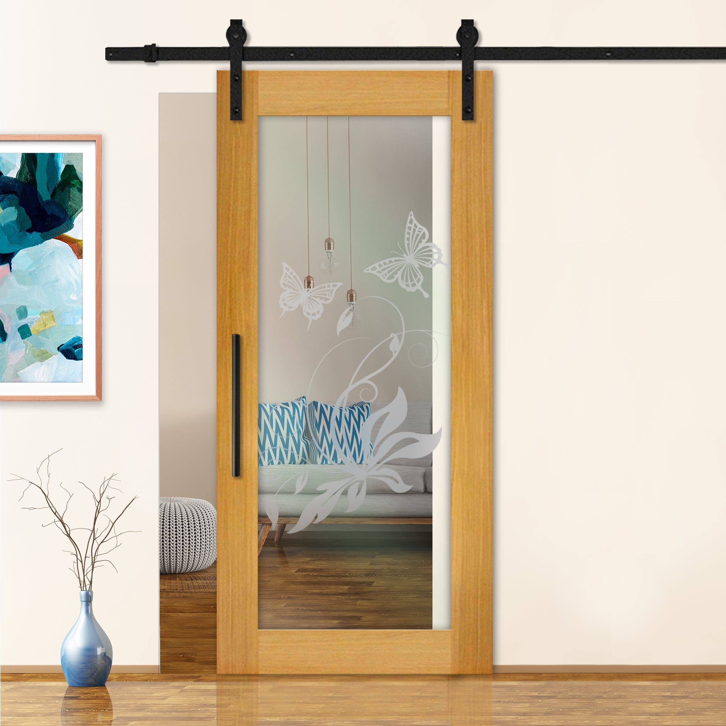 Puerta Corrediza De Granero Con Panel De Vidrio  PCG1-2337