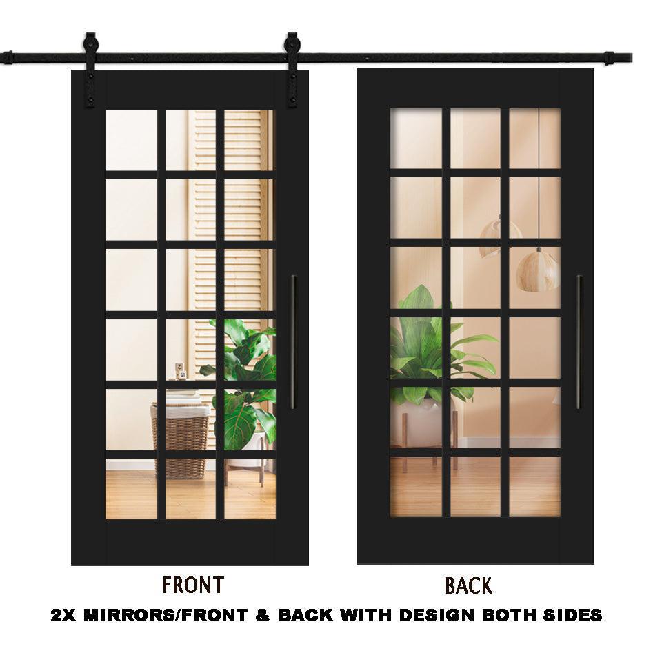 Puerta Corrediza De Madera Estilo Frances Con 18 Paneles De Espejo Insertado MEPC-1028