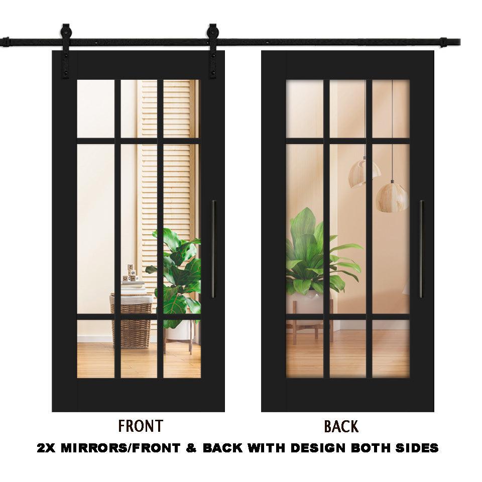 Puerta Corrediza De Madera Estilo Frances Con 9 Paneles De Espejo Insertado MEPC-1030