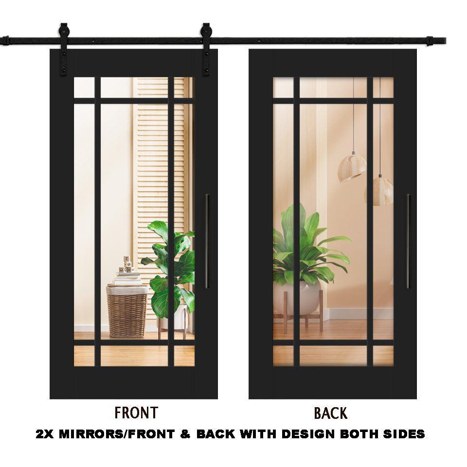 Puerta Corrediza De Madera Estilo Frances Con 9 Paneles de Espejo Insertado MEPC-1029