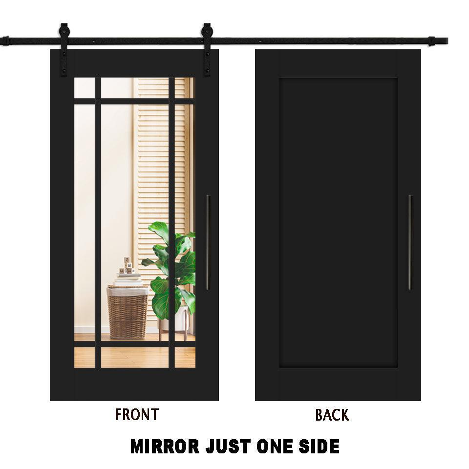 Puerta Corrediza De Madera Estilo Frances Con 9 Paneles de Espejo Insertado MEPC-1029