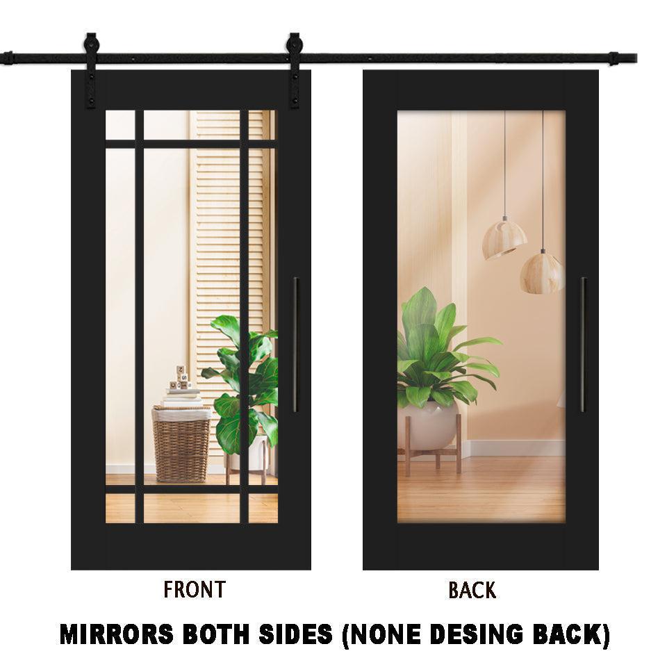 Puerta Corrediza De Madera Estilo Frances Con 9 Paneles de Espejo Insertado MEPC-1029