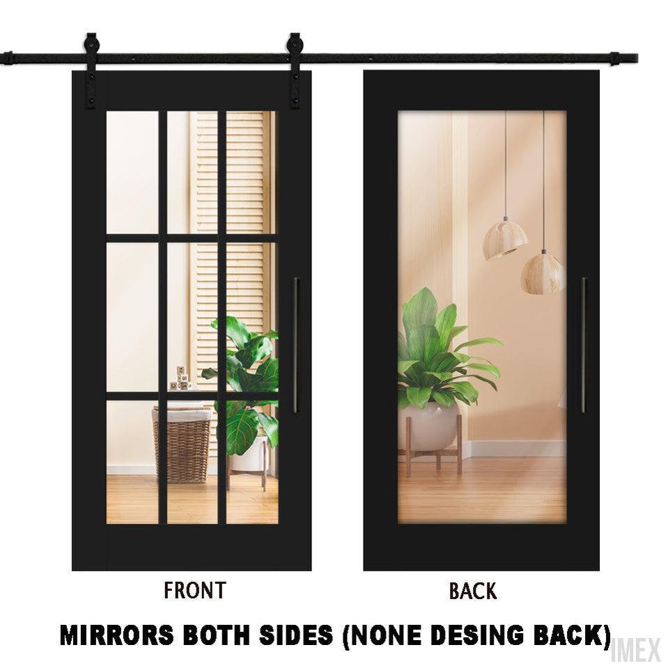 Puerta Corrediza De Madera Estilo Frances Con 4 Paneles de Espejo Insertado MEPC-1027