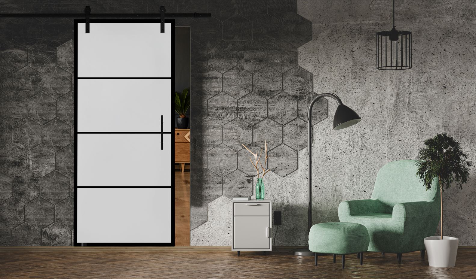 Puerta Corrediza De Vidrio Estilo Industrial Sin Marco ISB - 0002