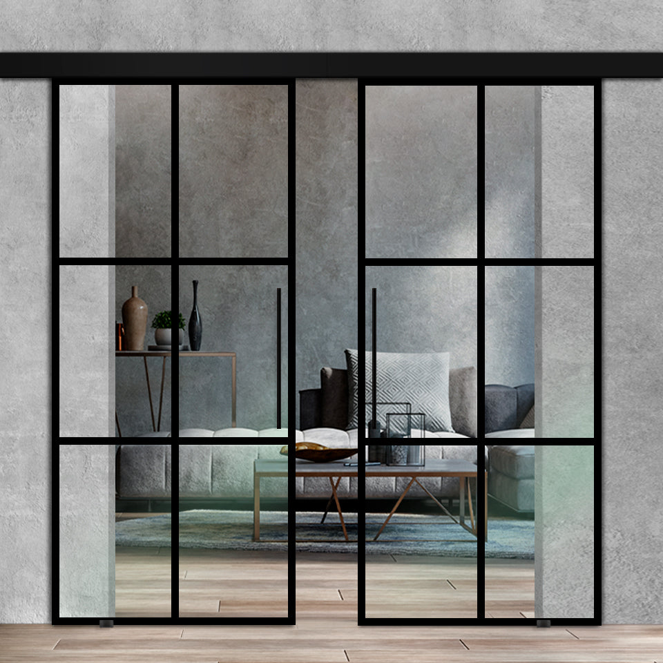 Puerta Corrediza Doble De Vidrio Templado Estilo Loft ALU100 SDG0 - 3496