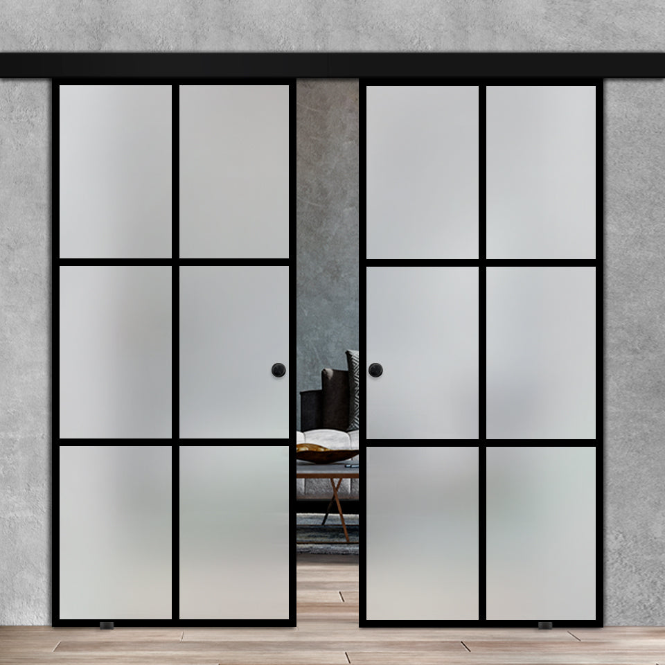 Puerta Corrediza Doble De Vidrio Templado Estilo Loft ALU100 SDG0 - 3496