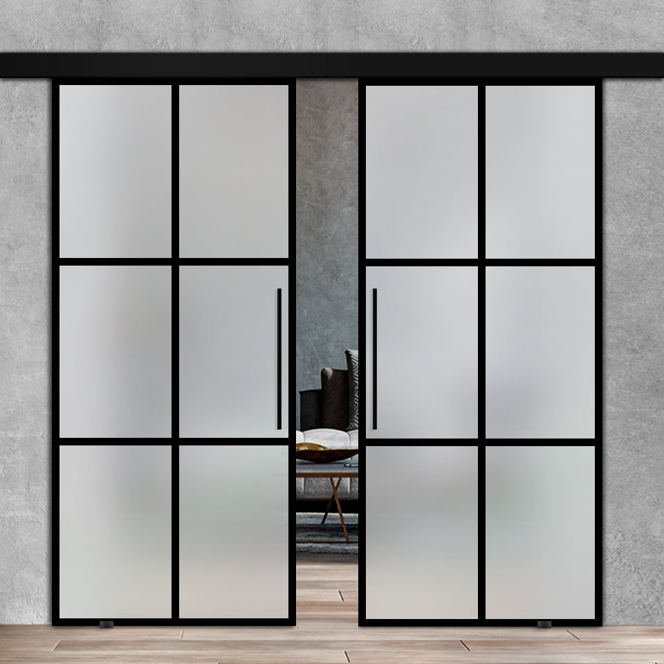 Puerta Corrediza Doble De Vidrio Templado Estilo Loft ALU100 SDG0 - 3496
