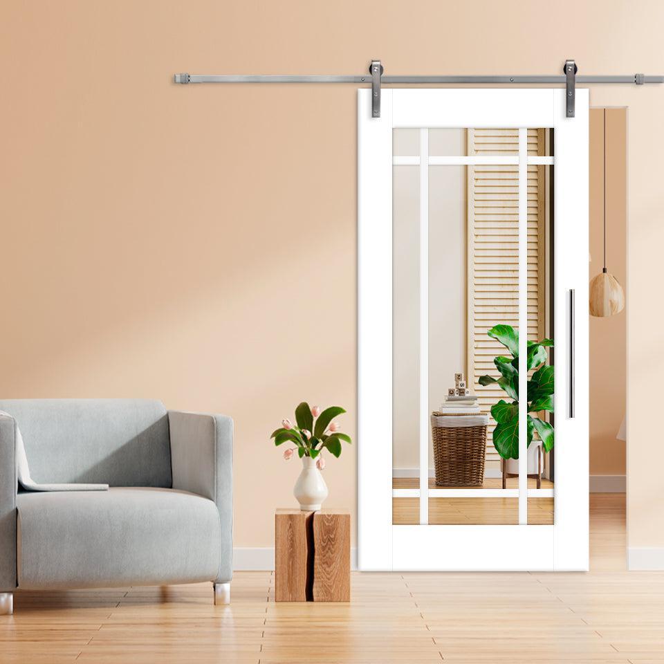 Puerta Corrediza De Madera Estilo Frances Con 9 Paneles de Espejo Insertado MEPC-1029