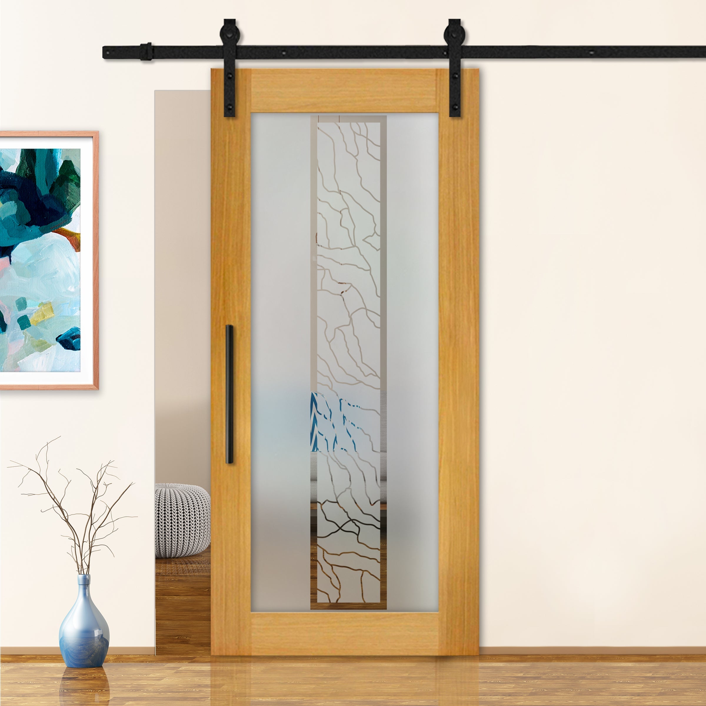 Puerta Corrediza De Madera Con Vidrio Esmerilado PCG1-2351