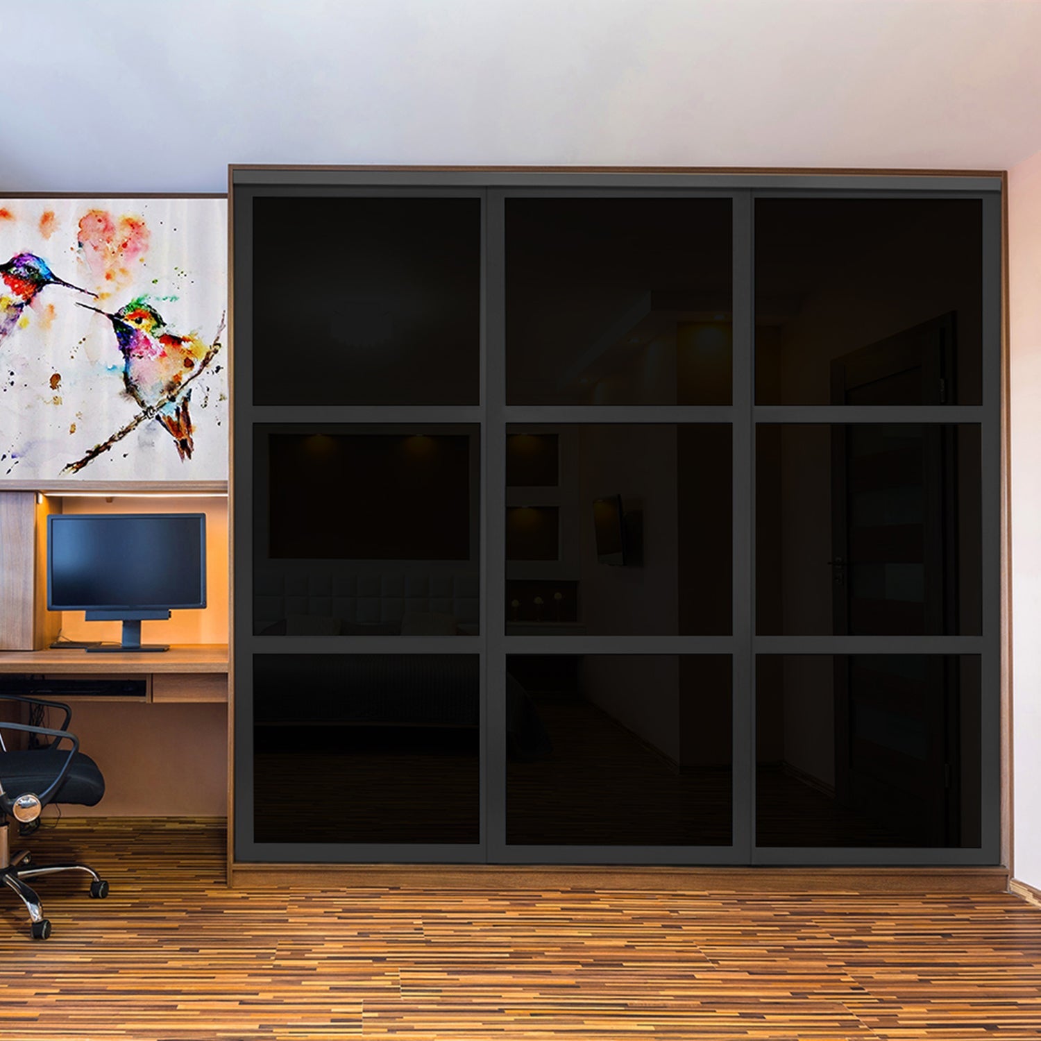 Puerta de Clóset con 3 Paneles - Completamente Privada y Cristal Pintado de Negro