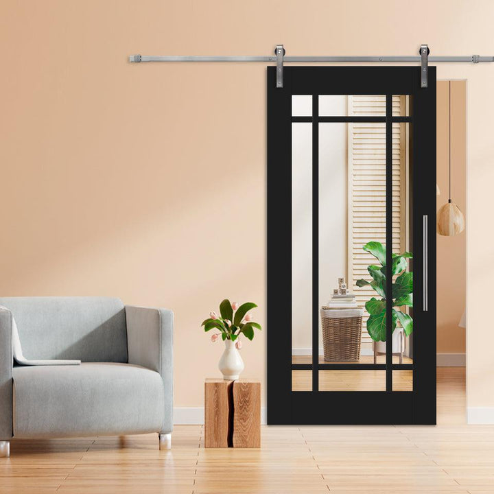 Puerta Corrediza De Madera Estilo Frances Con 9 Paneles de Espejo Insertado MEPC-1029