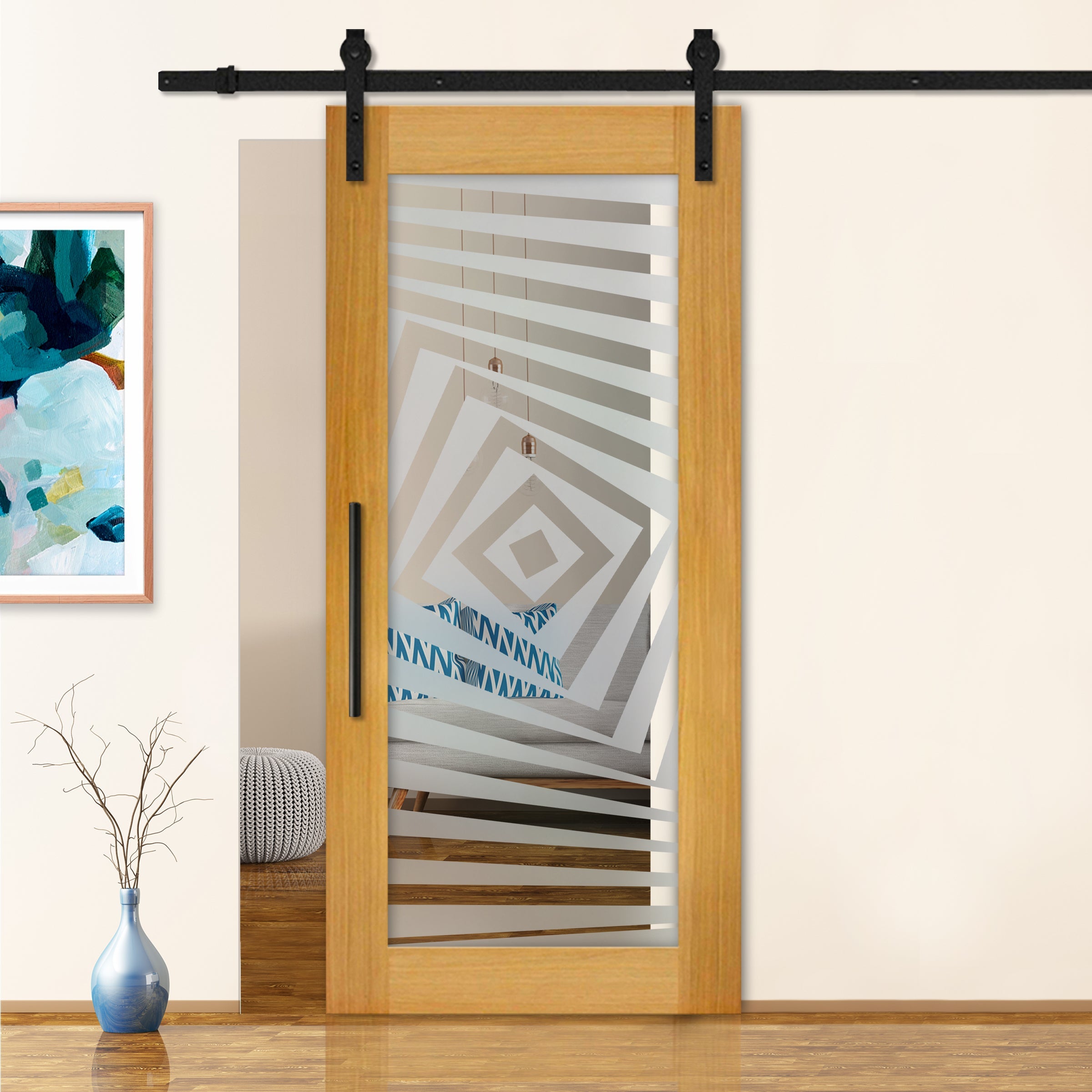 Puerta Corrediza De Madera Con Vidrio Esmerilado  PCG1-2359