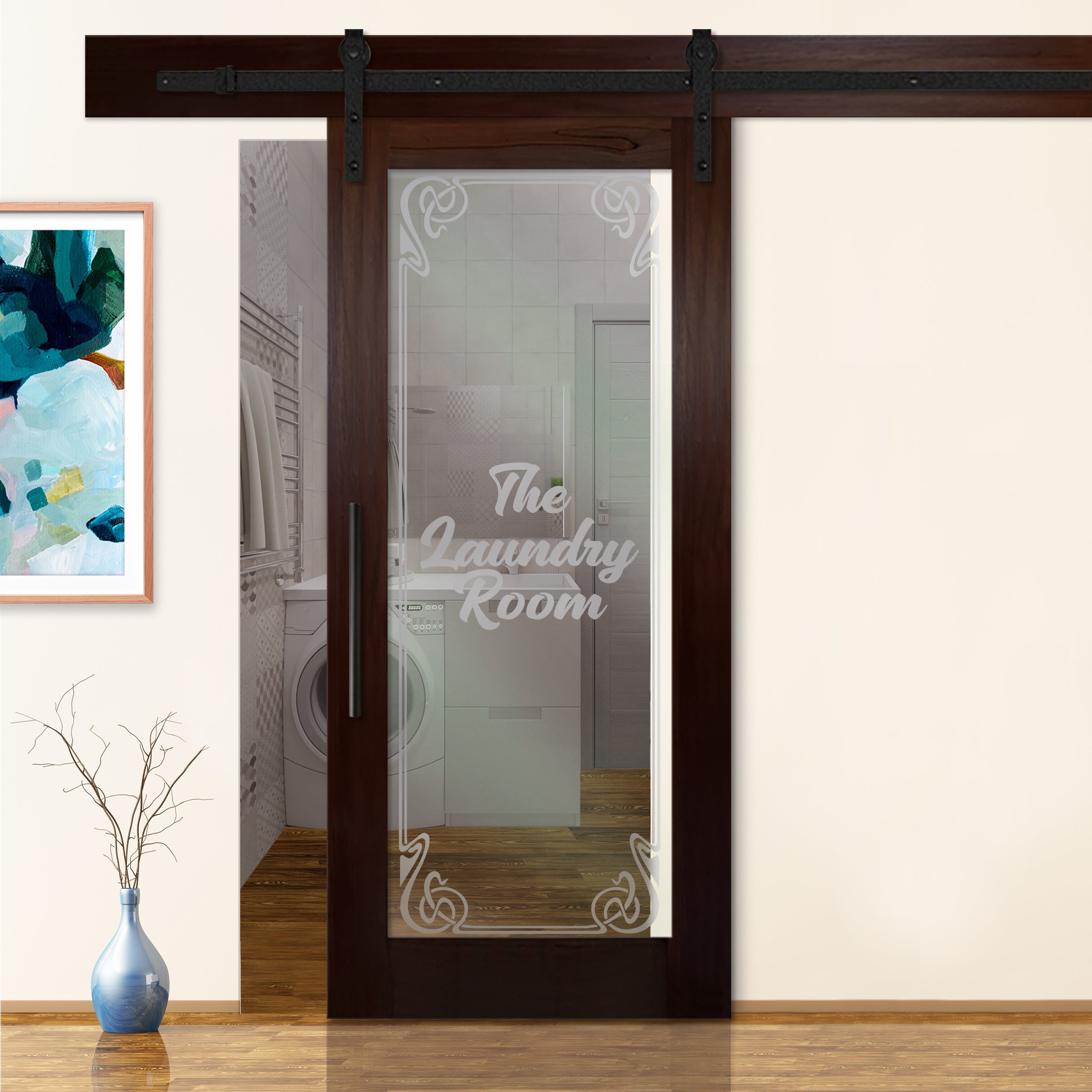 Puerta Corrediza De Madera Con Vidrio Emerilado PCG1-1321