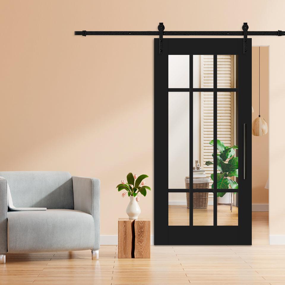 Puerta Corrediza De Madera Estilo Frances Con 9 Paneles De Espejo Insertado MEPC-1030