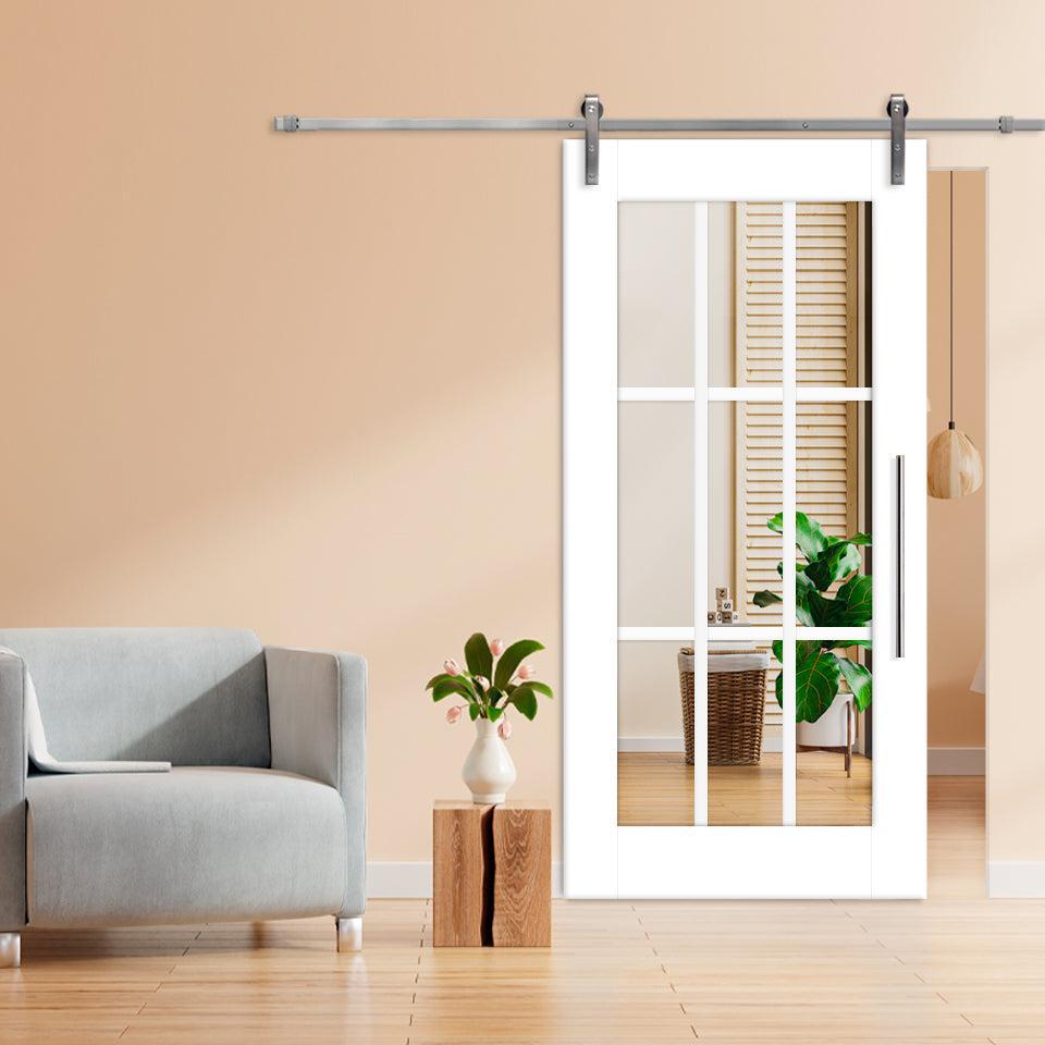 Puerta Corrediza De Madera Estilo Frances Con 4 Paneles de Espejo Insertado MEPC-1027