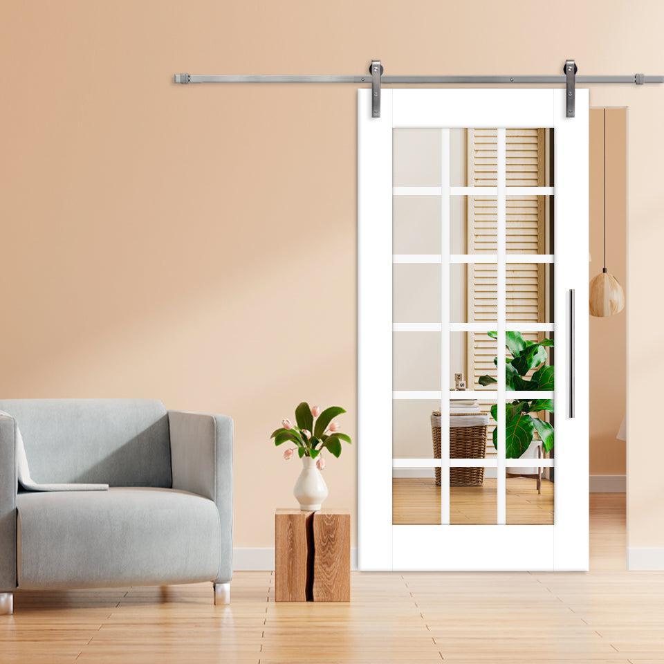 Puerta Corrediza De Madera Estilo Frances Con 18 Paneles De Espejo Insertado MEPC-1028