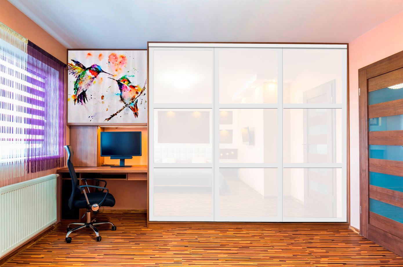 PUERTA DE CLOSET CON 3 PANELES - FULL-PRIVADO Y VIDRIO PINTADO BLANCO