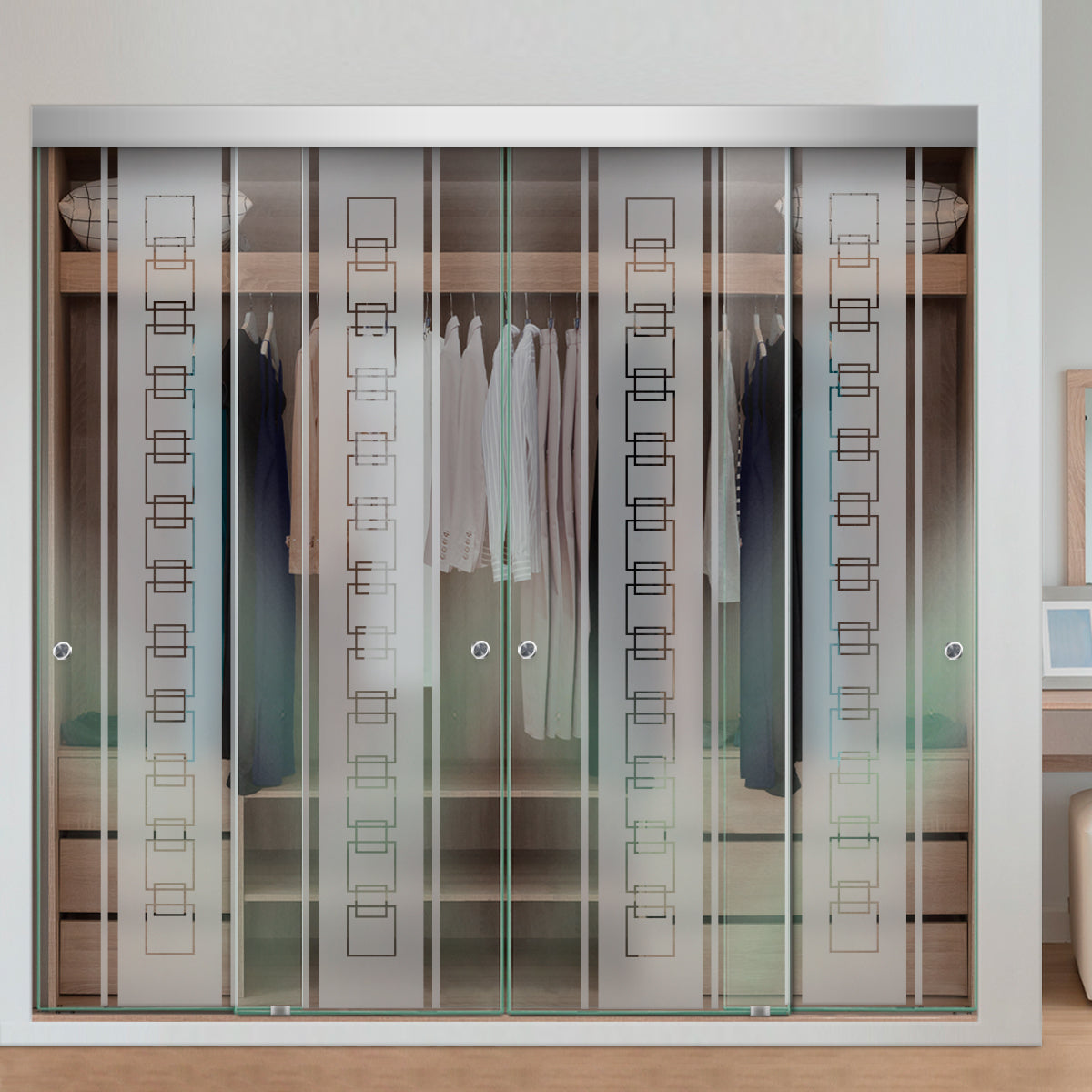 Puerta Corrediza De Vidrio Sin Marco Para Closet de 4 Hojas  CBF-0073