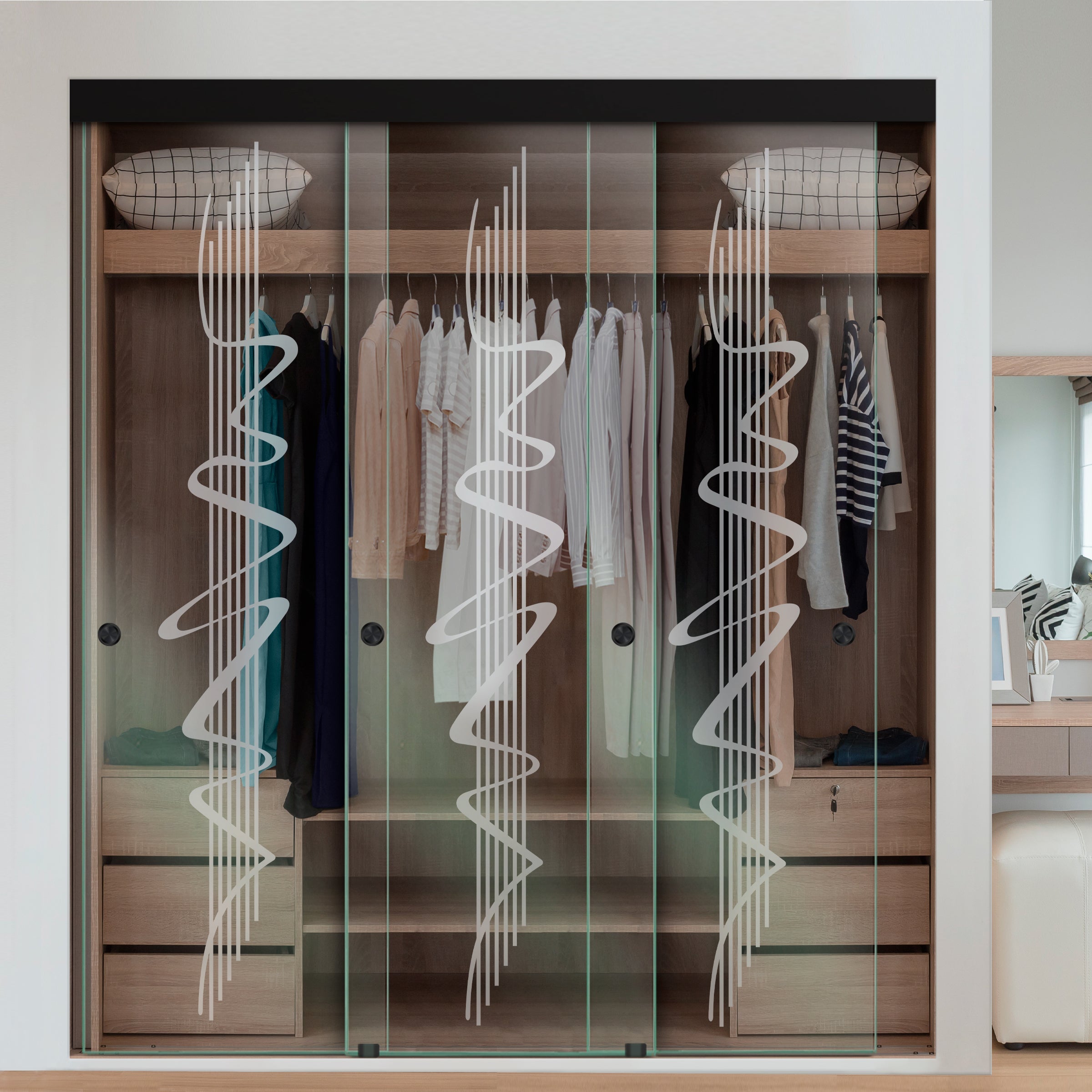 Puerta Corrediza De Vidrio Sin Marco Para Closet de 3 Hojas CBF-0056