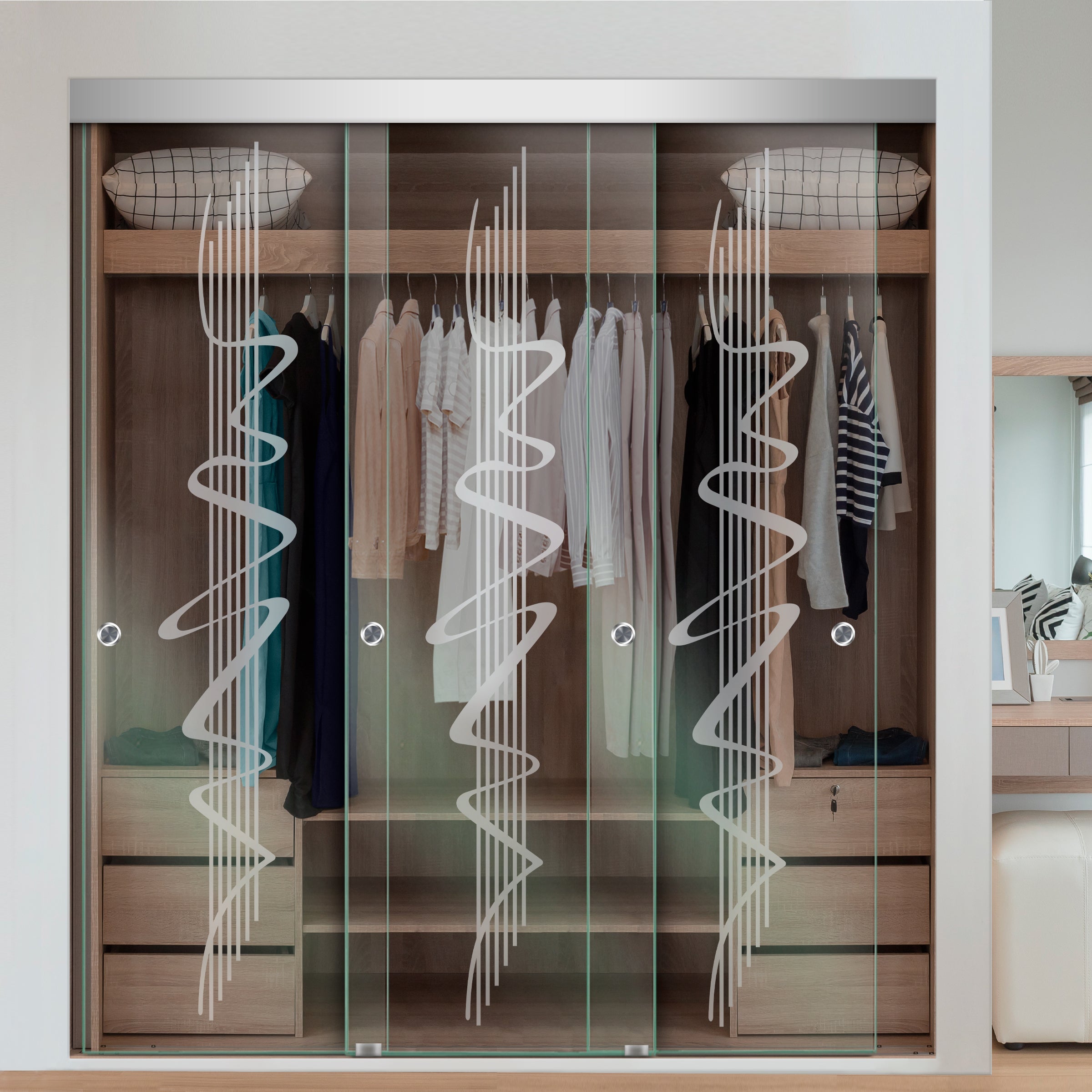 Puerta Corrediza De Vidrio Sin Marco Para Closet de 3 Hojas CBF-0056