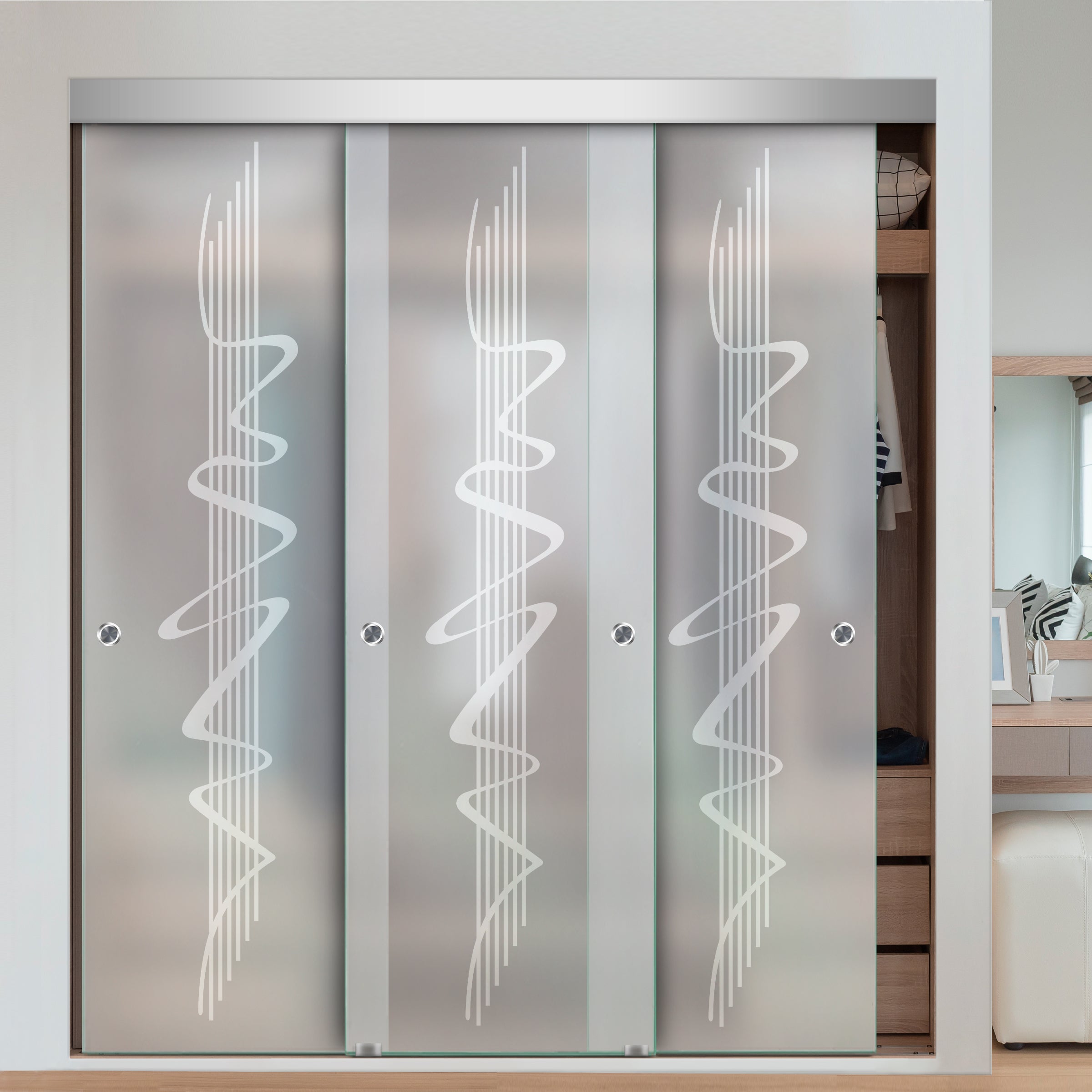 Puerta Corrediza De Vidrio Sin Marco Para Closet de 3 Hojas CBF-0056