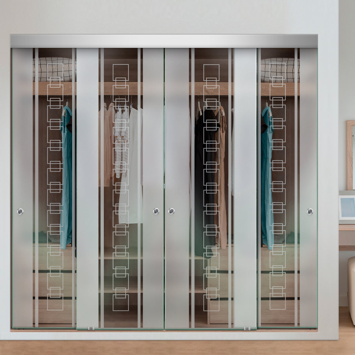 Puerta Corrediza De Vidrio Sin Marco Para Closet de 4 Hojas  CBF-0073