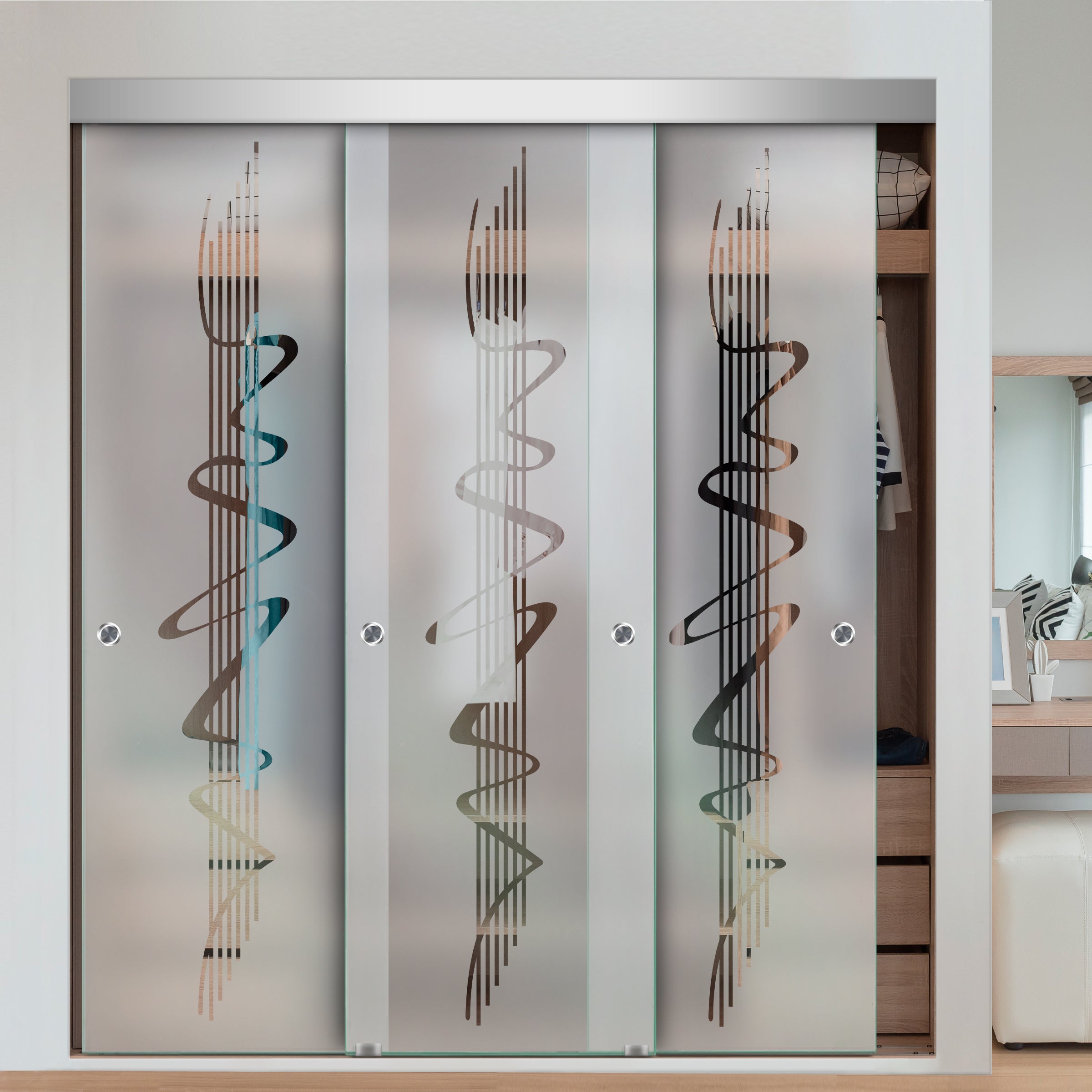 Puerta Corrediza De Vidrio Sin Marco Para Closet de 3 Hojas CBF-0056