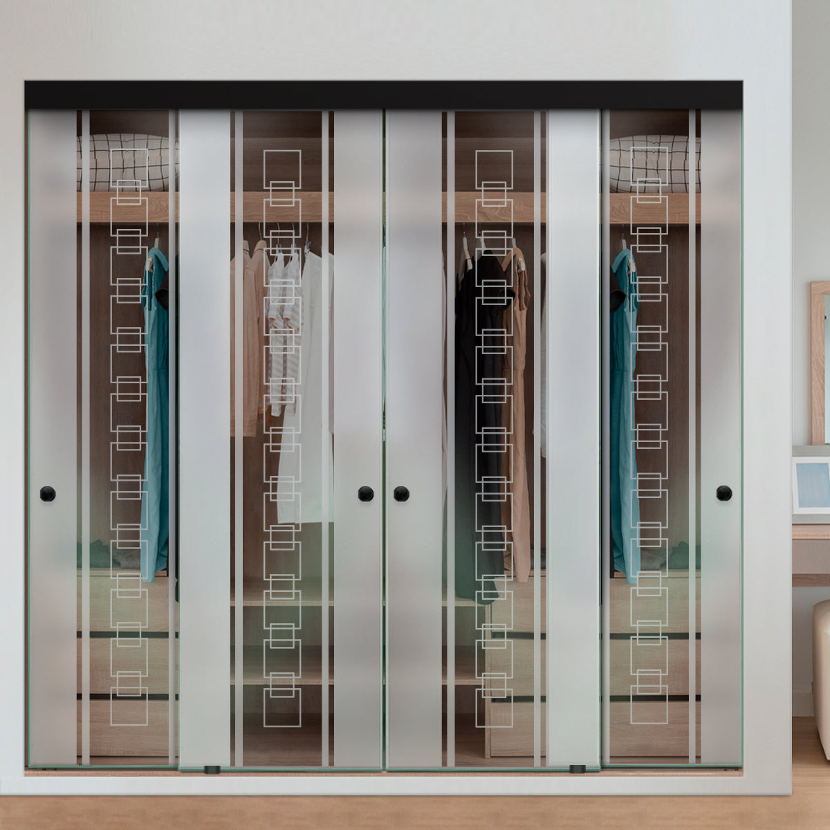 Puerta Corrediza De Vidrio Sin Marco Para Closet de 4 Hojas  CBF-0073