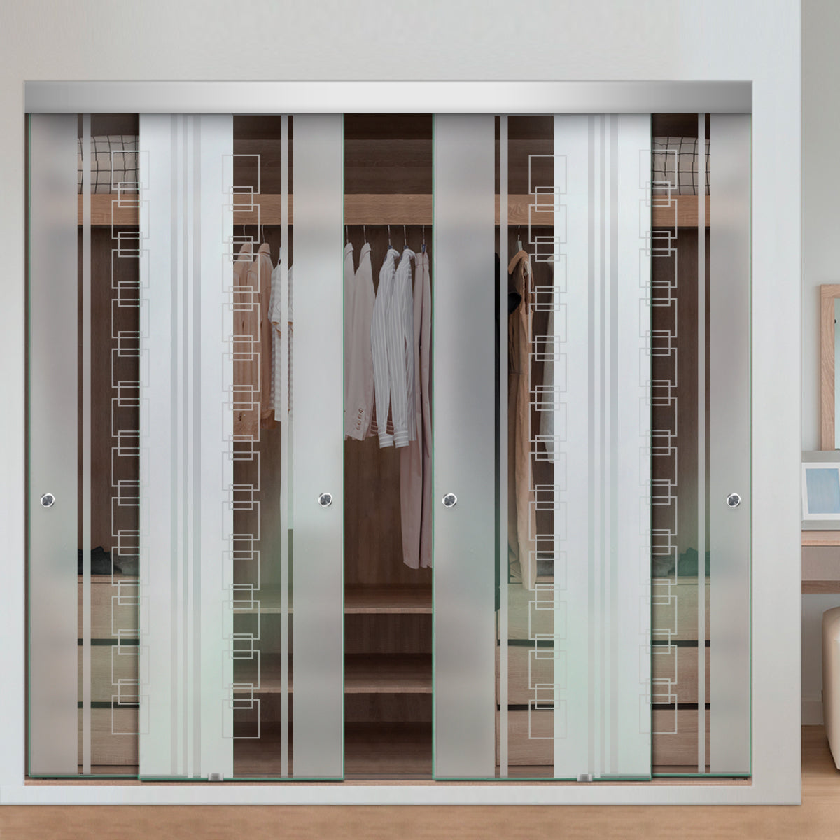 Puerta Corrediza De Vidrio Sin Marco Para Closet de 4 Hojas  CBF-0073