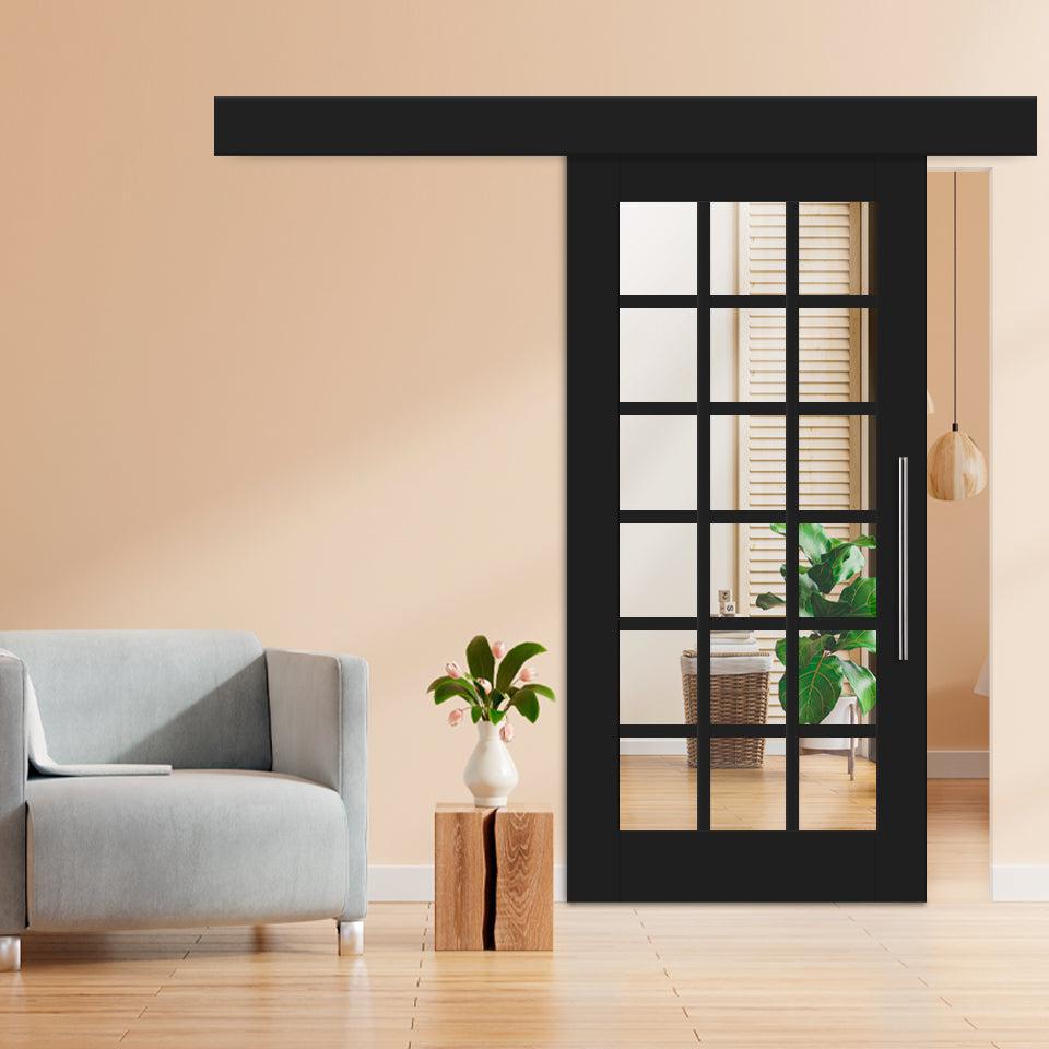 Puerta Corrediza De Madera Estilo Frances Con 18 Paneles De Espejo Insertado MEPC-1028