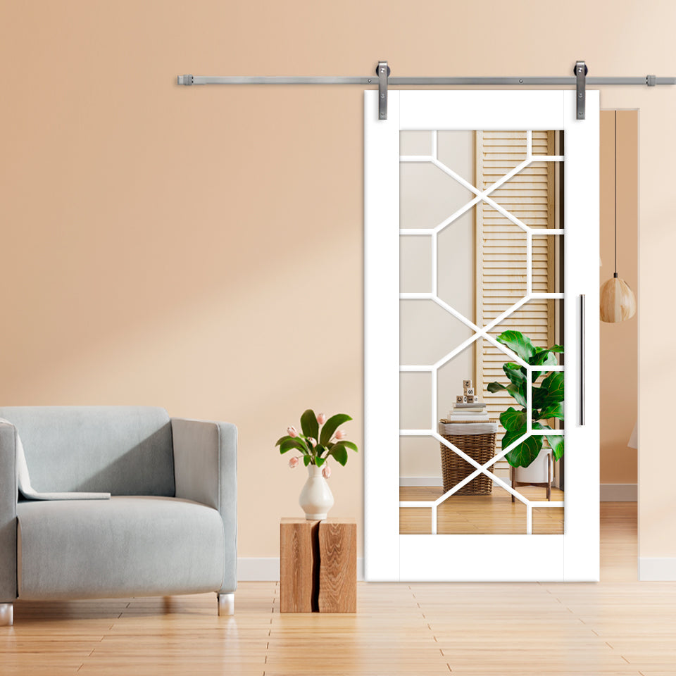 Puerta Corrediza De Madera Estilo Frances Con 18 Paneles de Espejo Insertado MEPC-3261