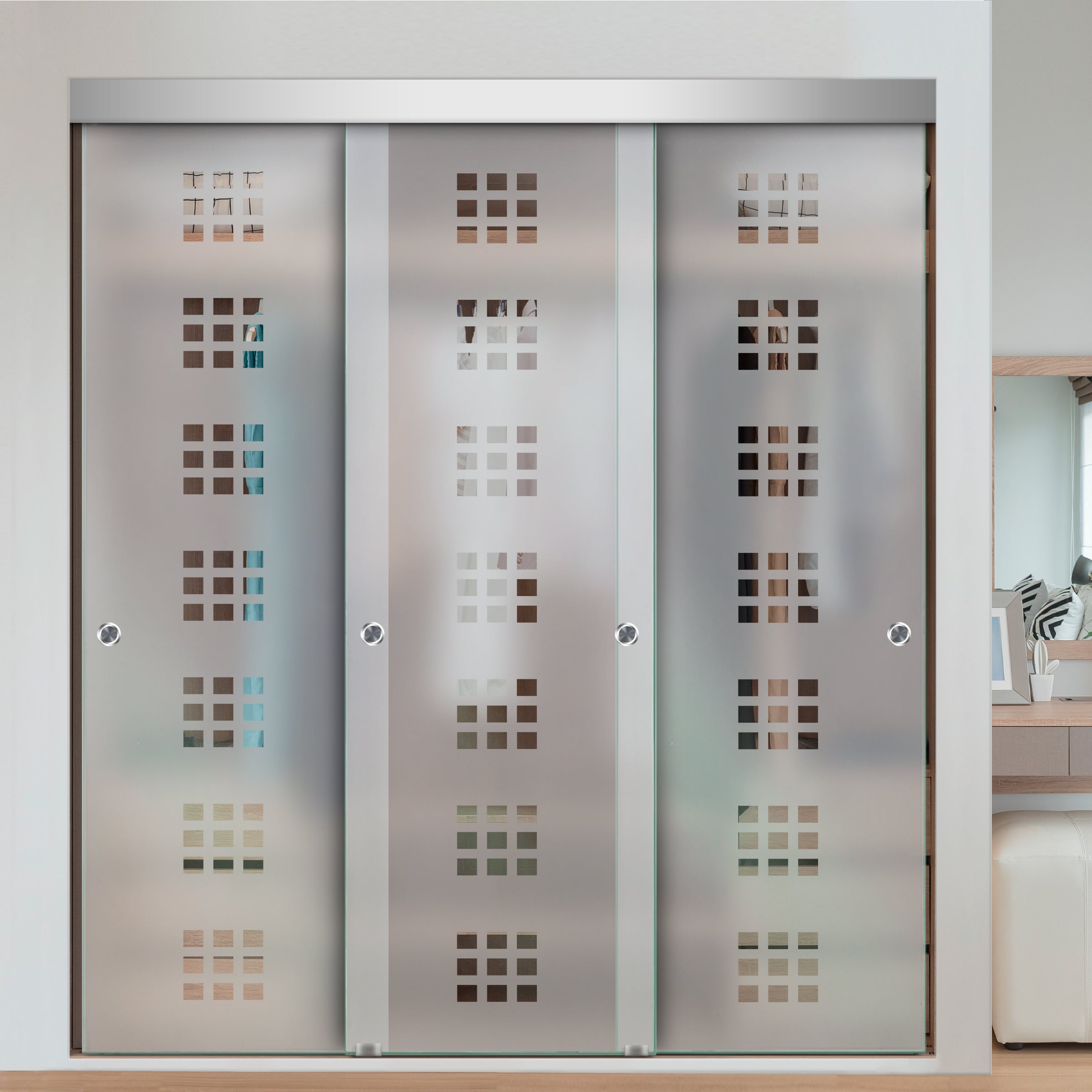 Puerta Corrediza De Vidrio Sin Marco Para Closet de 3 Hojas CBF-0058