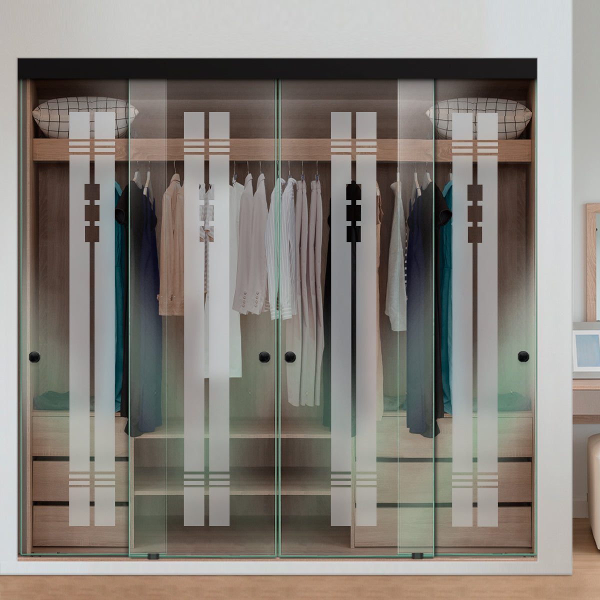 Puerta Corrediza De Vidrio Sin Marco Para Closet de 4 Hojas CBF-0076