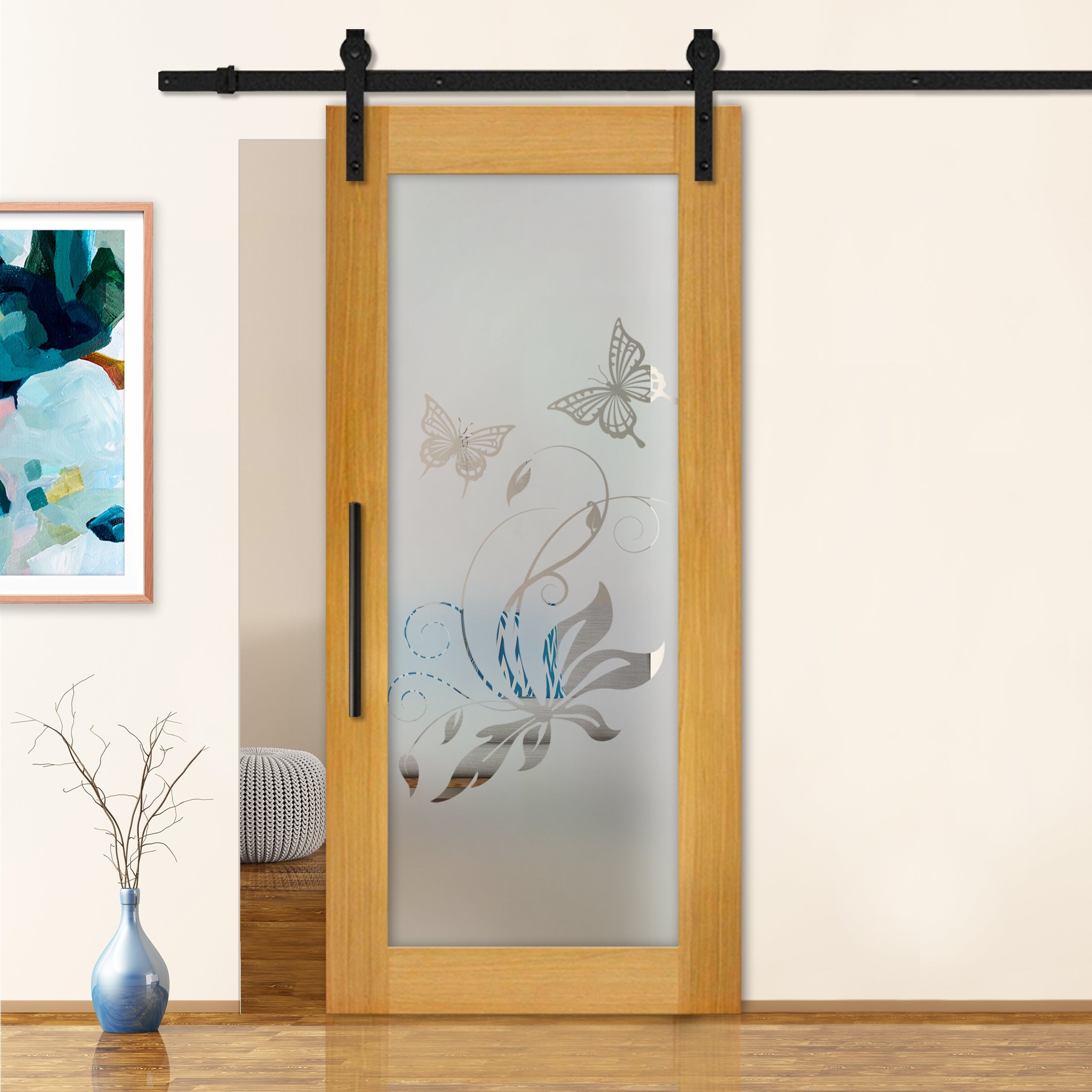 Puerta Corrediza De Granero Con Panel De Vidrio  PCG1-2337