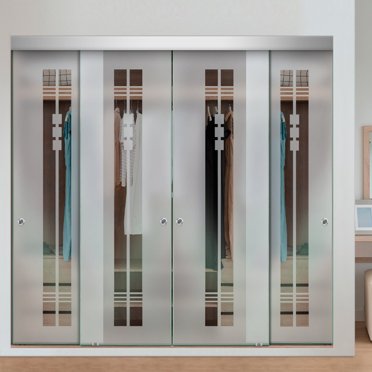 Puerta Corrediza De Vidrio Sin Marco Para Closet de 4 Hojas CBF-0076