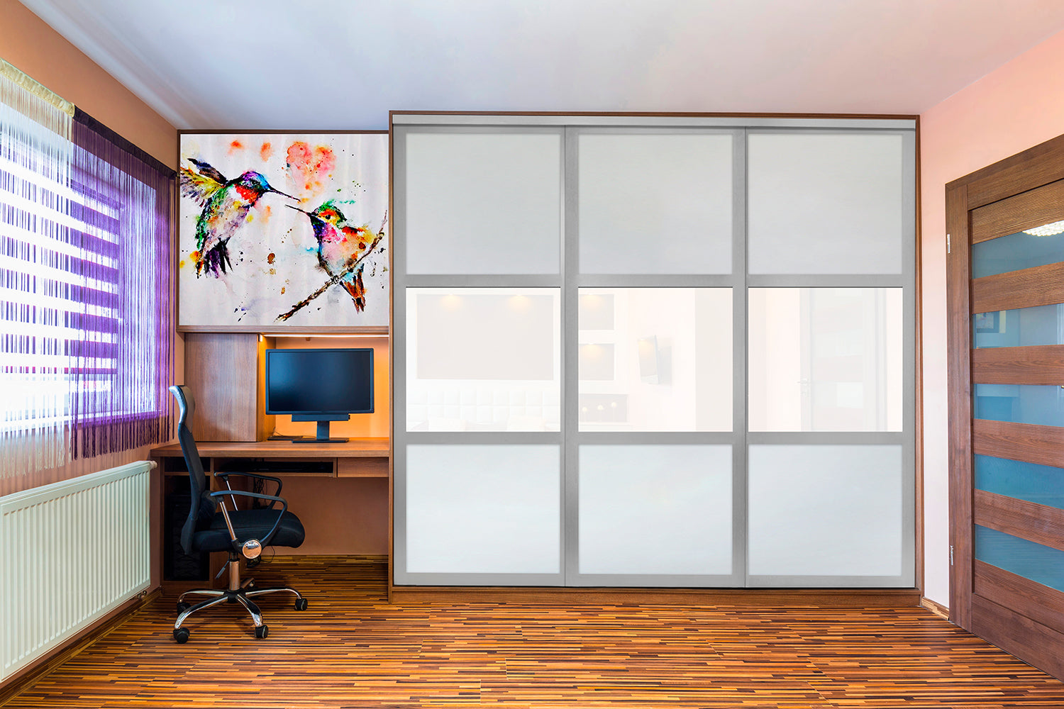 PUERTA DE CLOSET CON 3 PANELES - FULL-PRIVADO Y VIDRIO PINTADO BLANCO