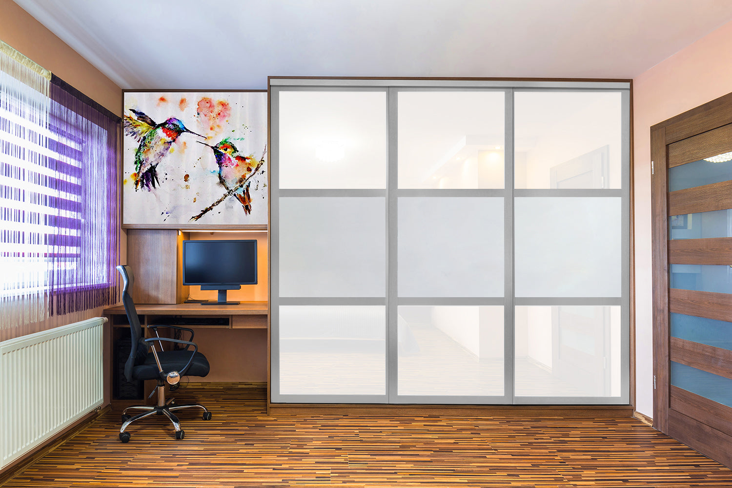 PUERTA DE CLOSET CON 3 PANELES - FULL-PRIVADO Y VIDRIO PINTADO BLANCO