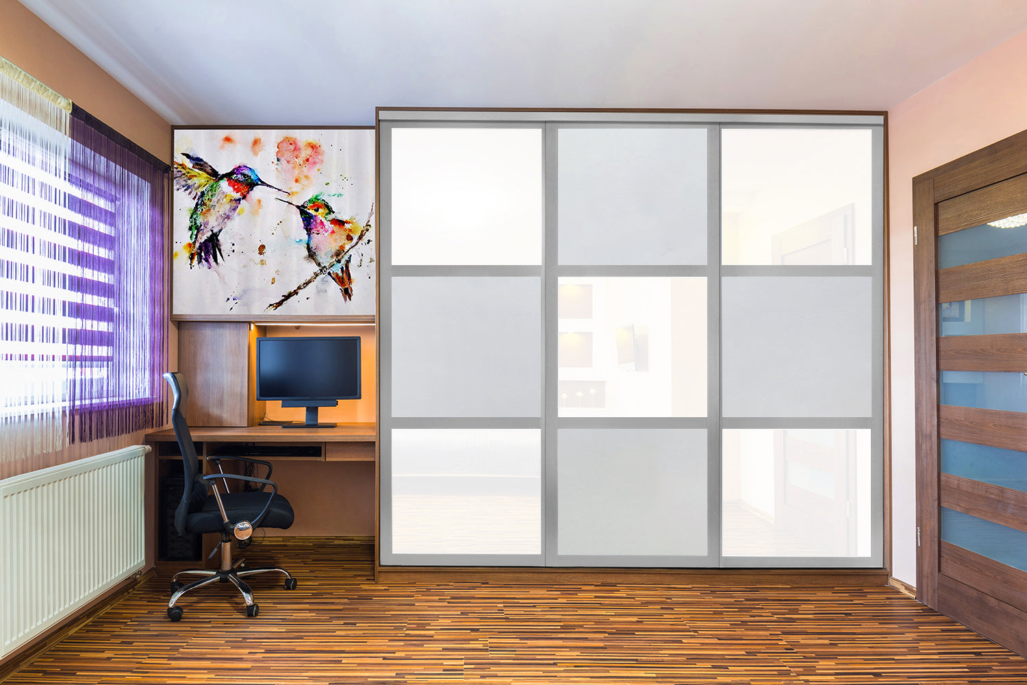 PUERTA DE CLOSET CON 3 PANELES - FULL-PRIVADO Y VIDRIO PINTADO BLANCO