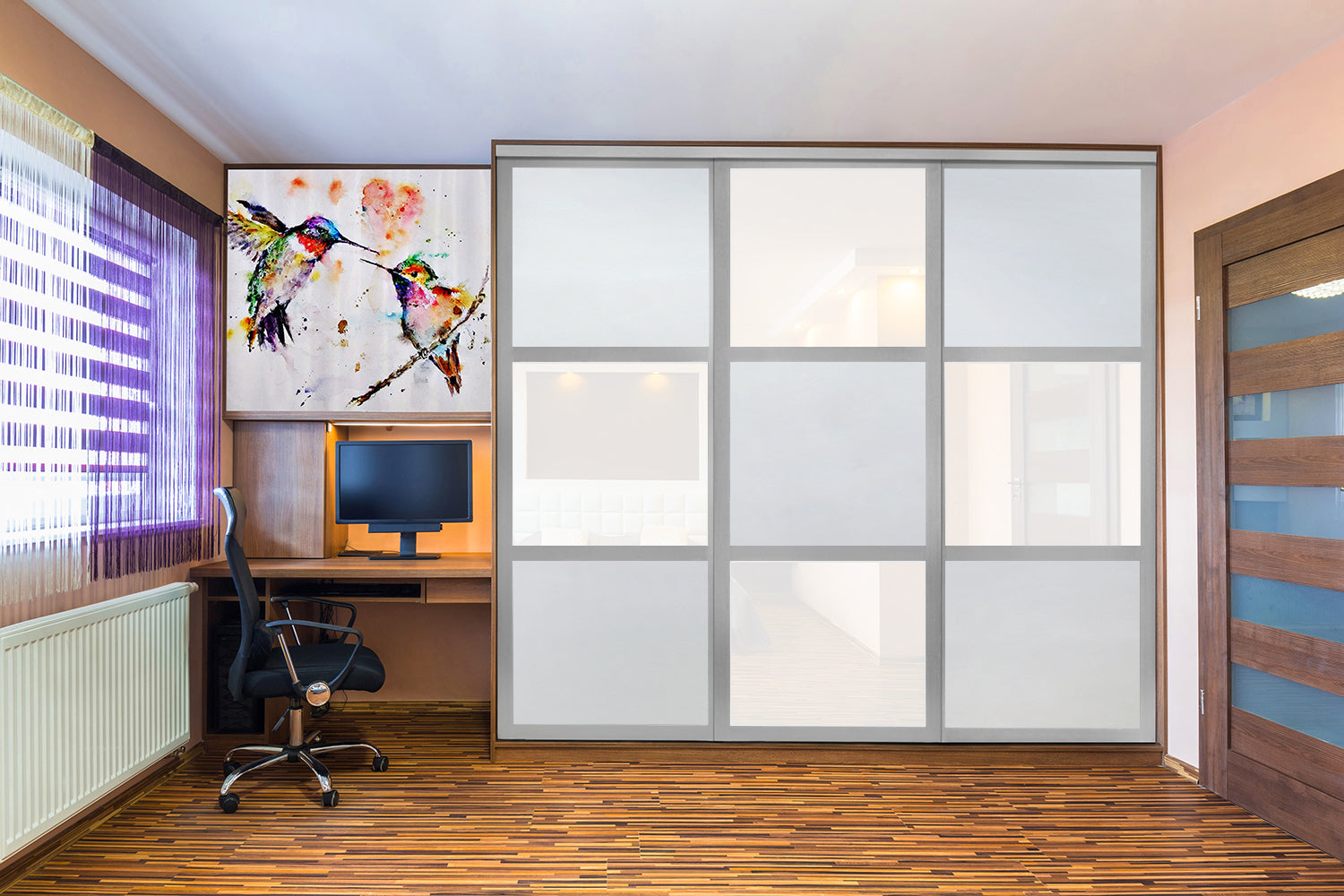 PUERTA DE CLOSET CON 3 PANELES - FULL-PRIVADO Y VIDRIO PINTADO BLANCO