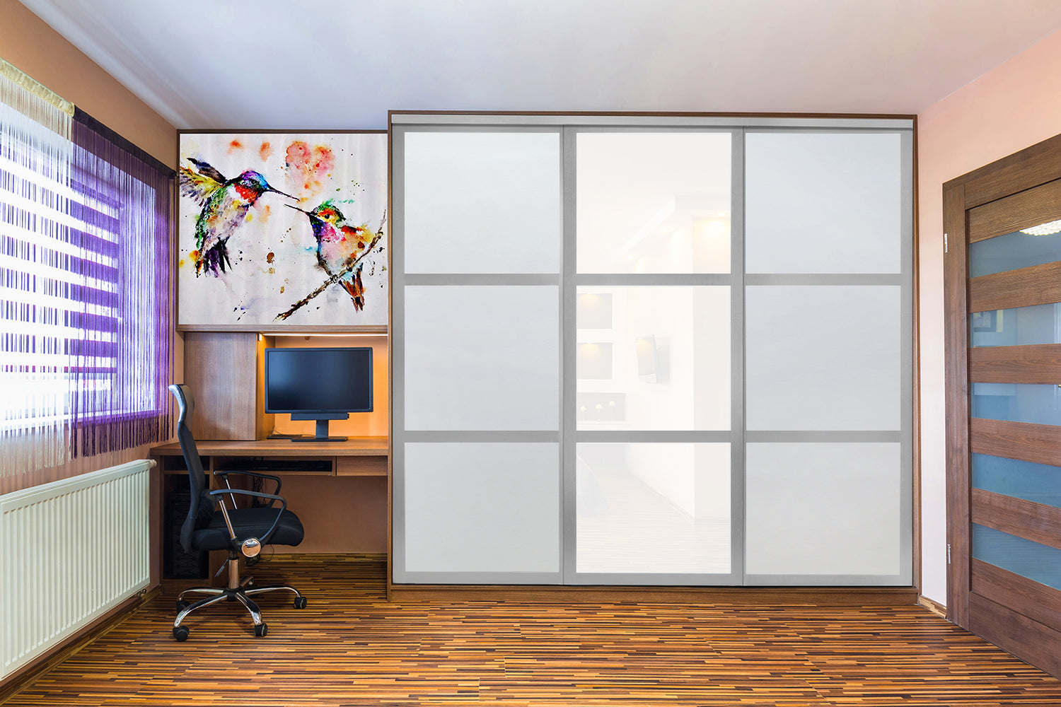 PUERTA DE CLOSET CON 3 PANELES - FULL-PRIVADO Y VIDRIO PINTADO BLANCO