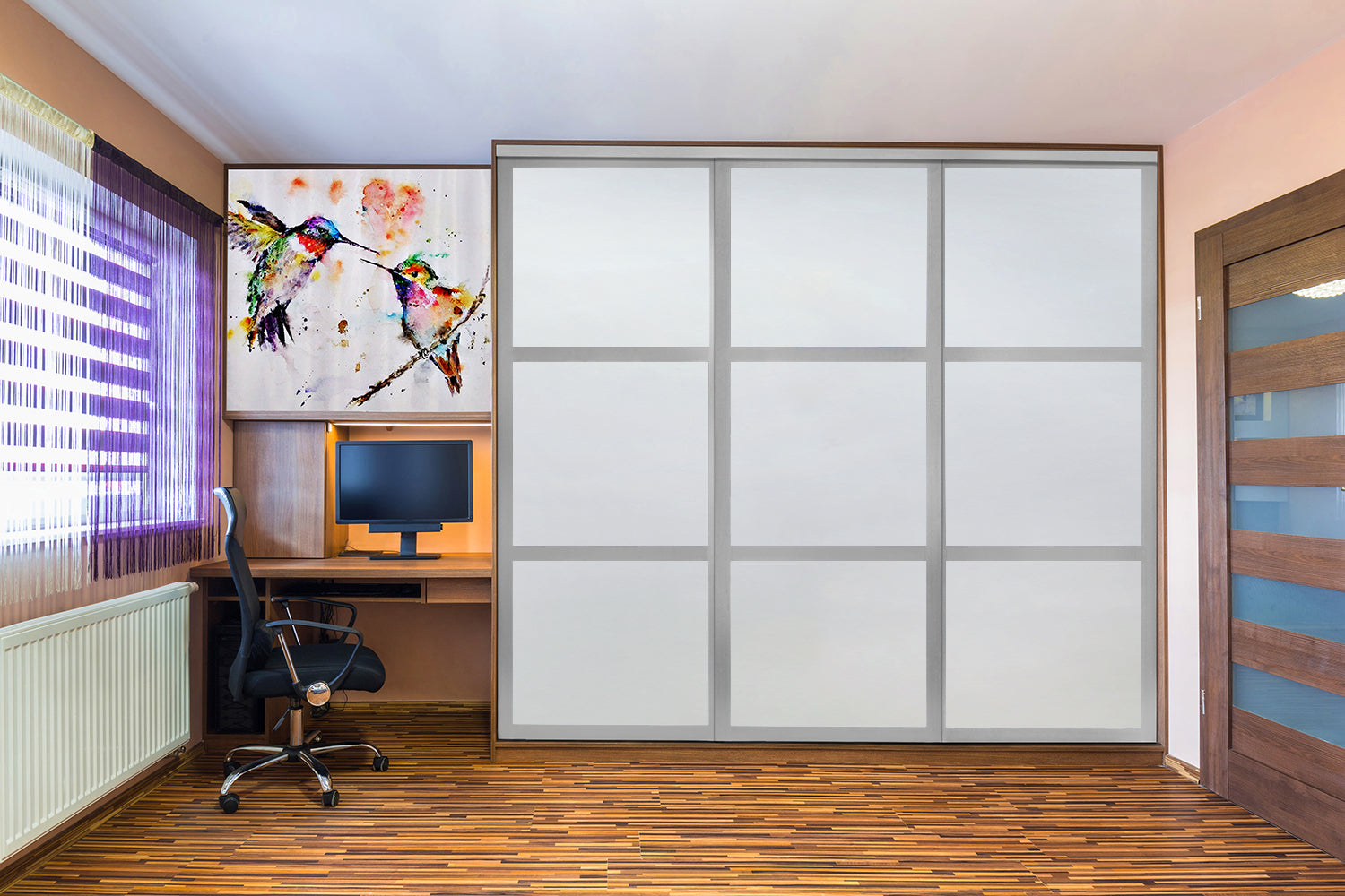 Puerta de Clóset con 3 Paneles - Completamente Privada y Cristal Pintado de Negro