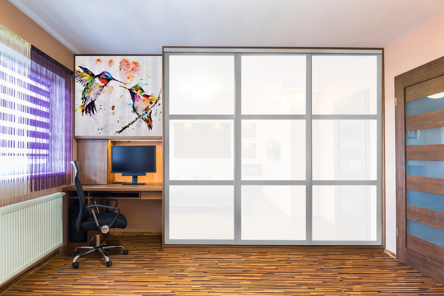 PUERTA DE CLOSET CON 3 PANELES - FULL-PRIVADO Y VIDRIO PINTADO BLANCO