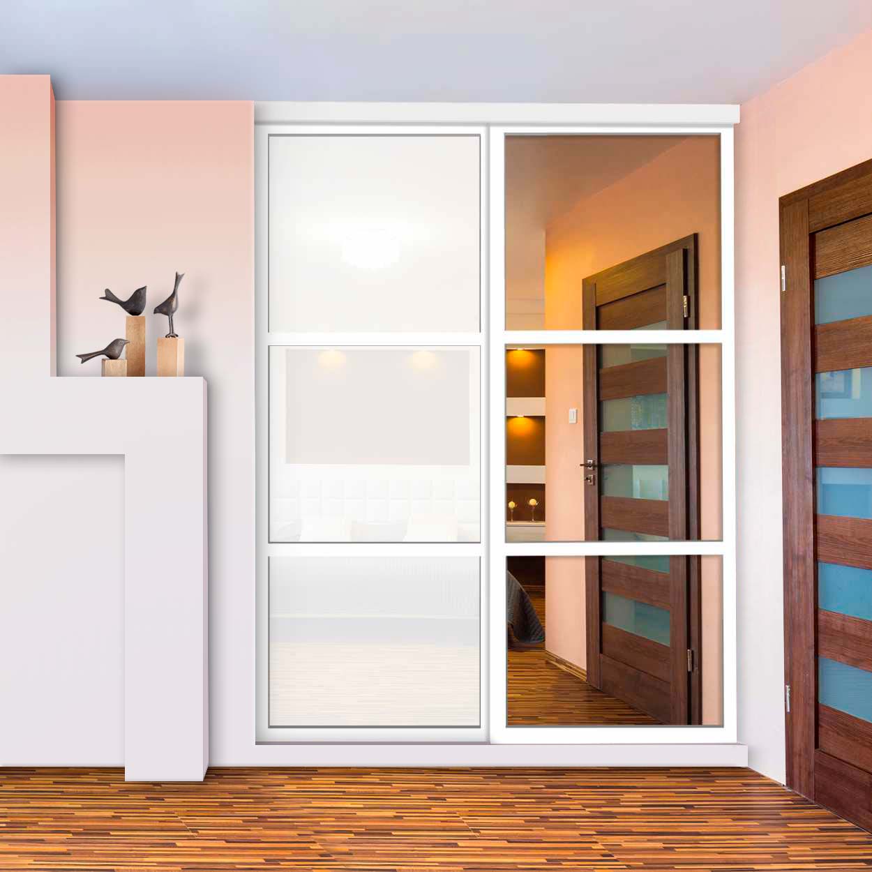 Puerta De Clóset Con 2 Paneles - Blanco y Vidrio Pintado Espejo BMSC-1181